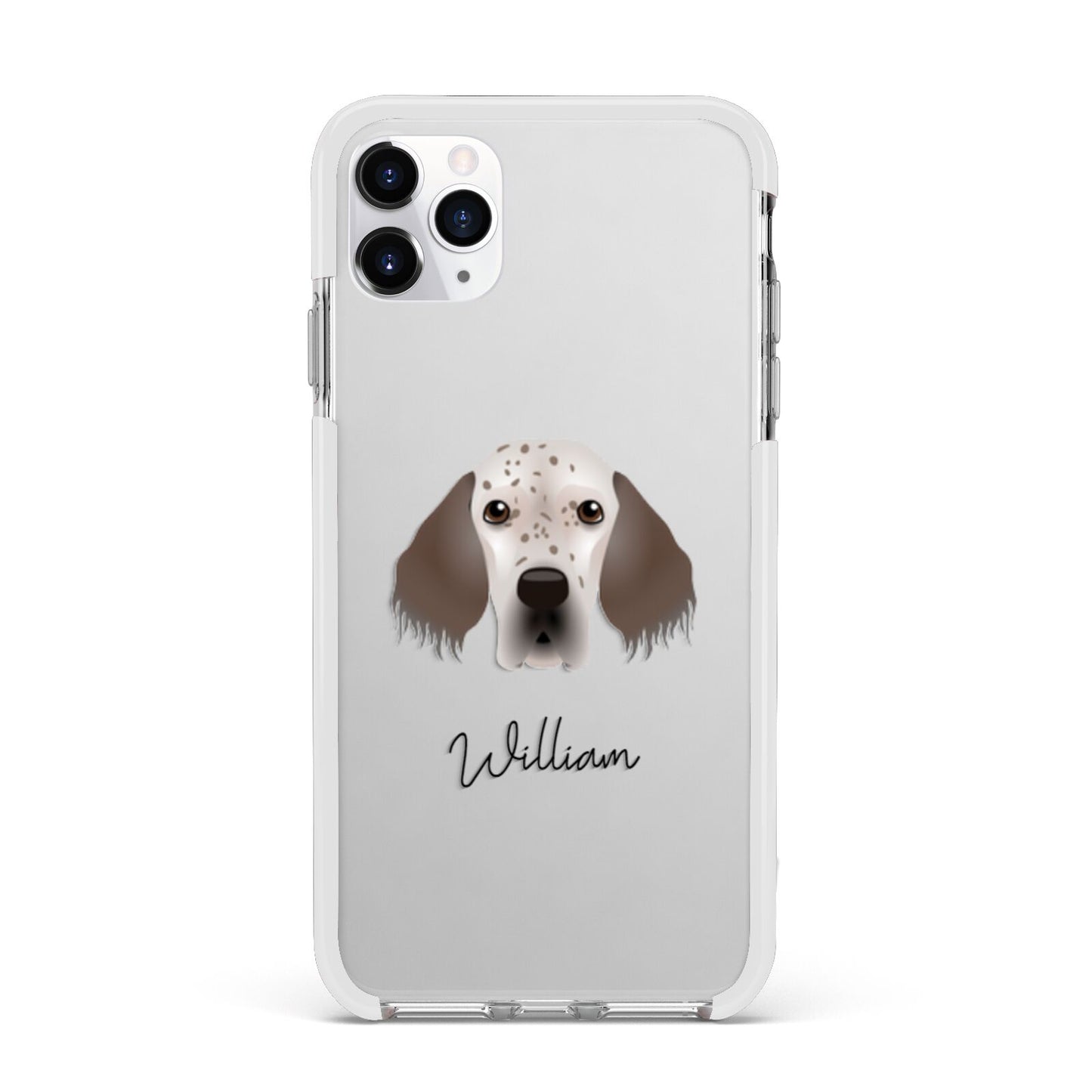 English Setter Personalised Apple iPhone 11 Pro Max in Silver with White Impact Case
