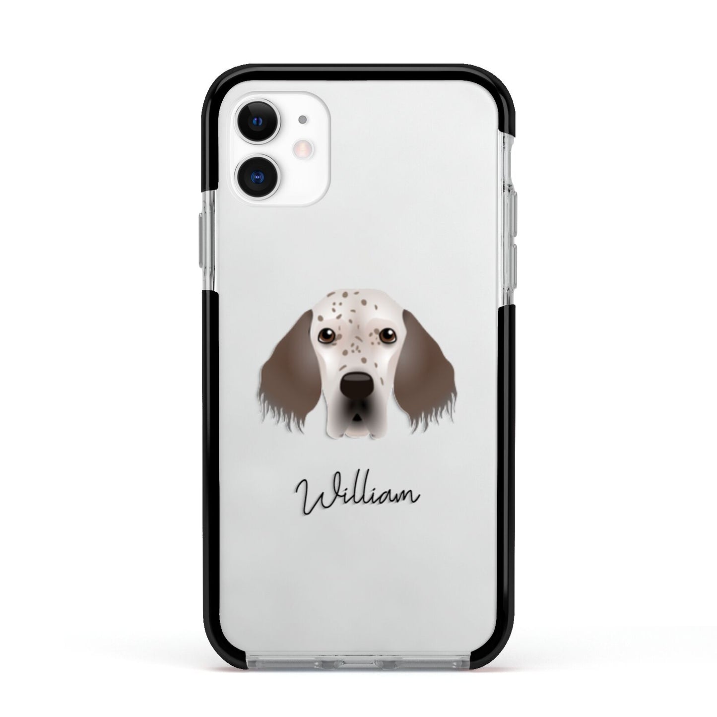 English Setter Personalised Apple iPhone 11 in White with Black Impact Case