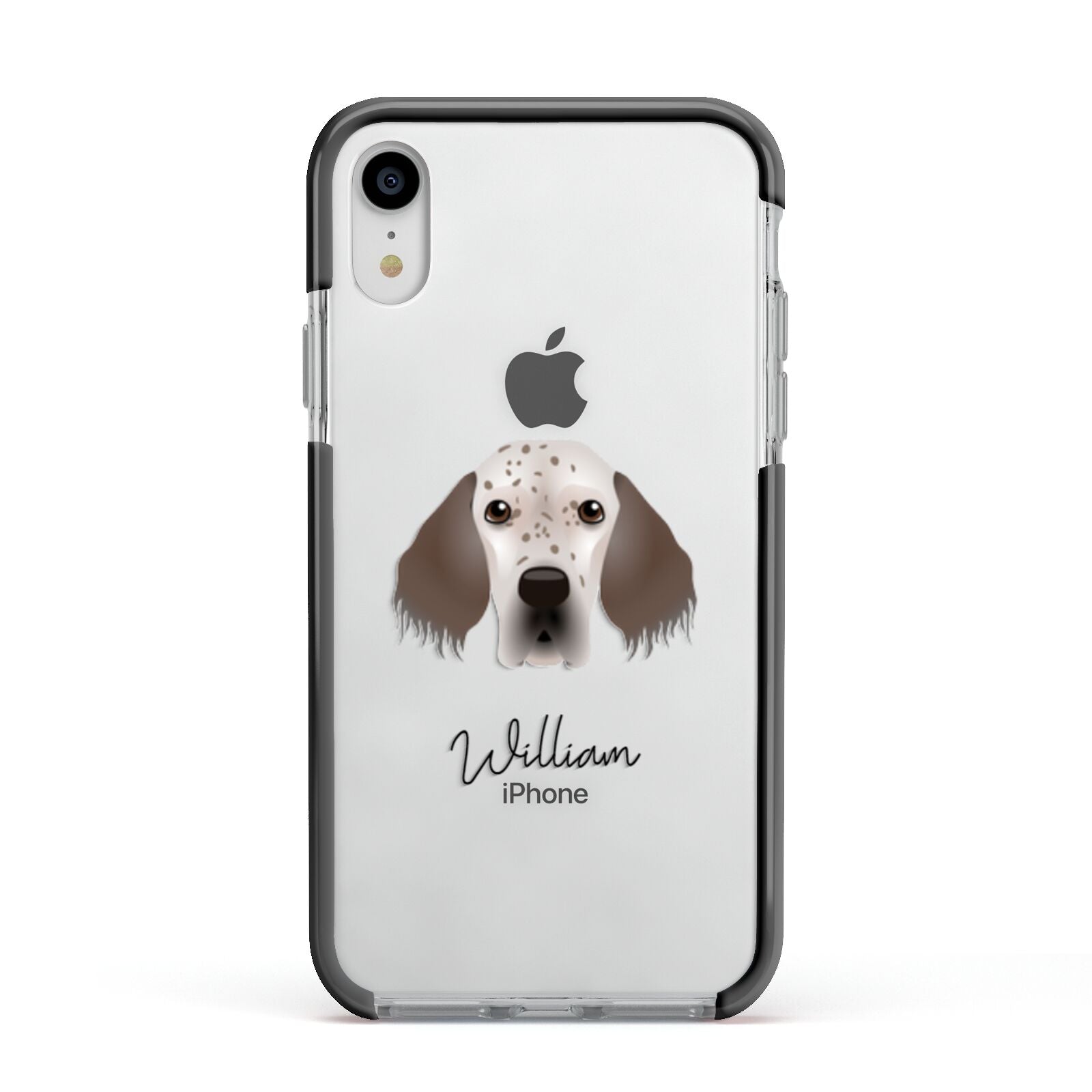 English Setter Personalised Apple iPhone XR Impact Case Black Edge on Silver Phone