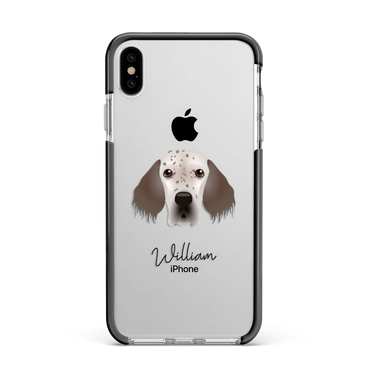 English Setter Personalised Apple iPhone Xs Max Impact Case Black Edge on Silver Phone