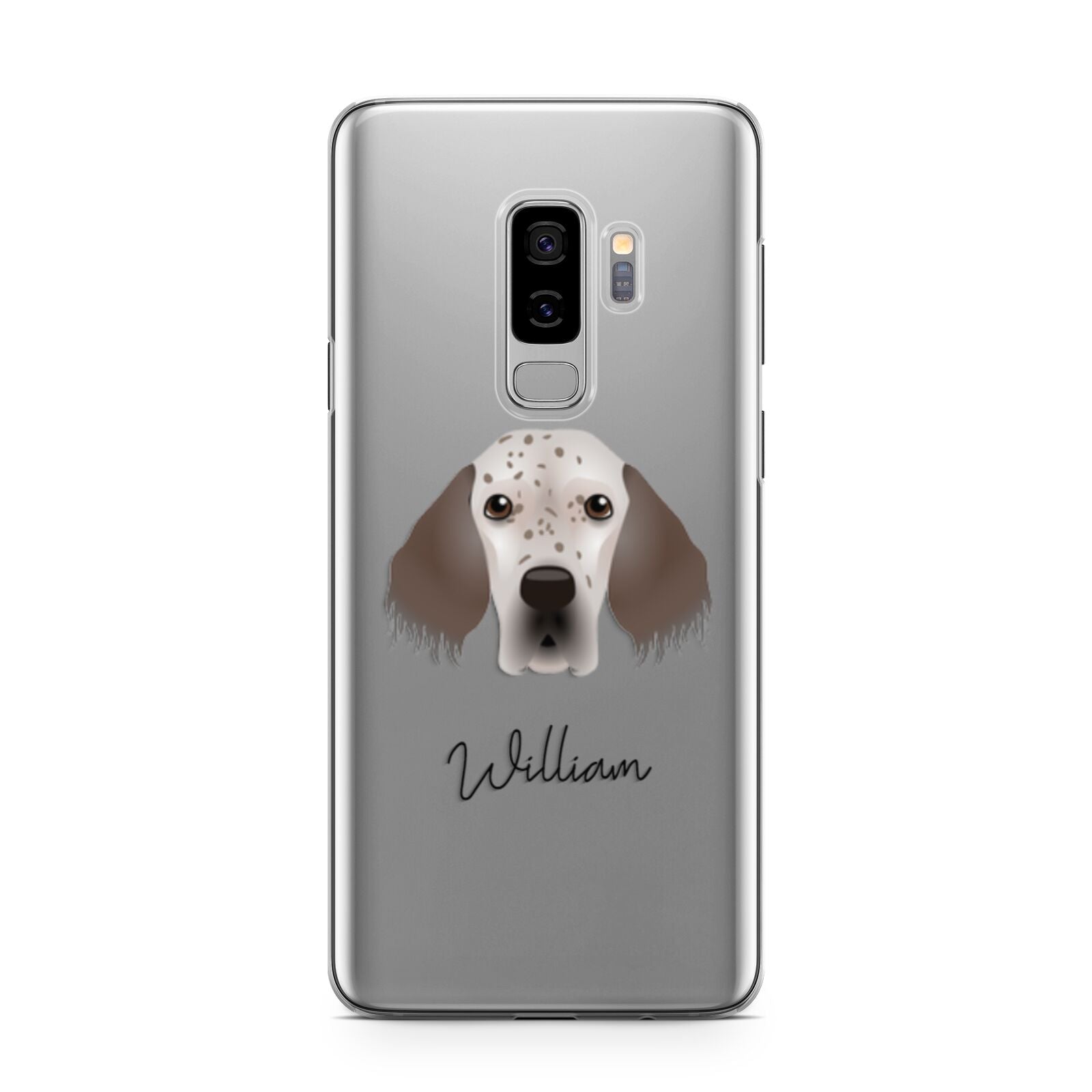 English Setter Personalised Samsung Galaxy S9 Plus Case on Silver phone