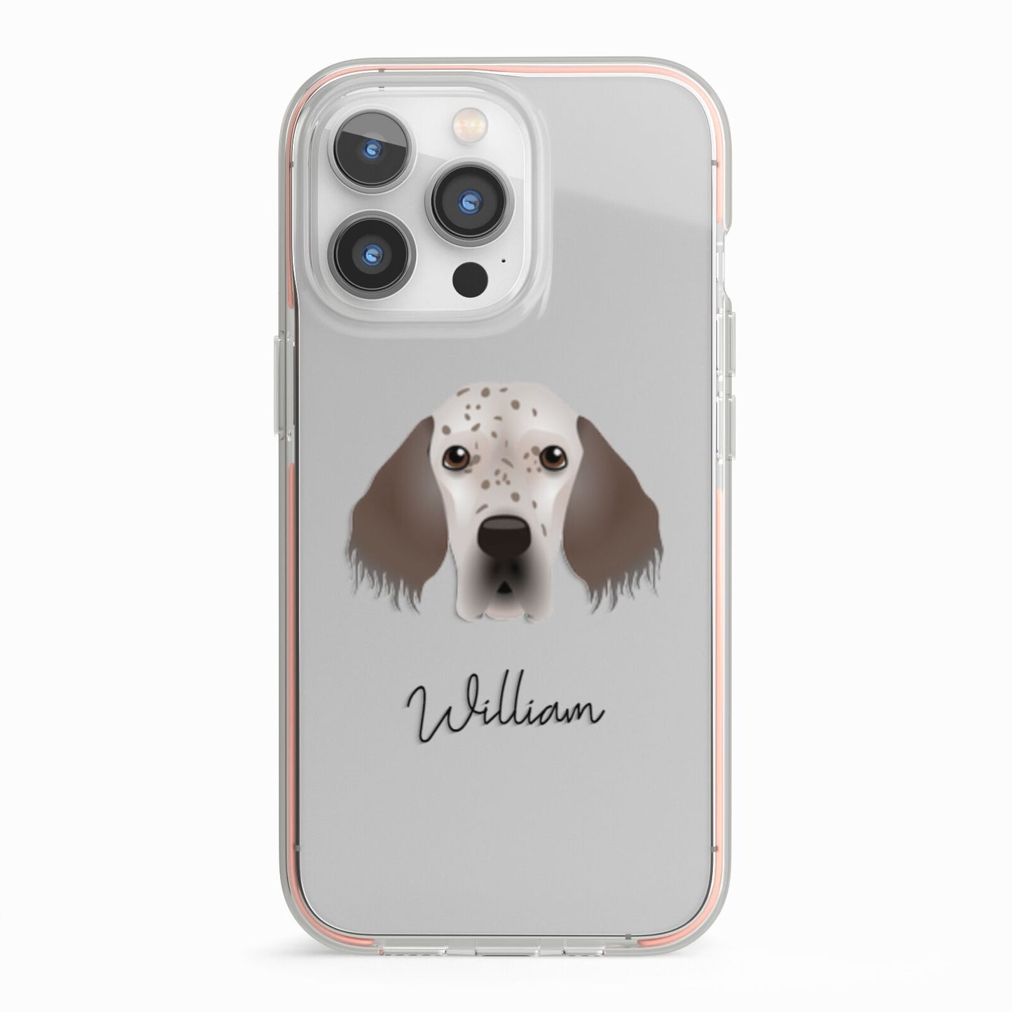 English Setter Personalised iPhone 13 Pro TPU Impact Case with Pink Edges