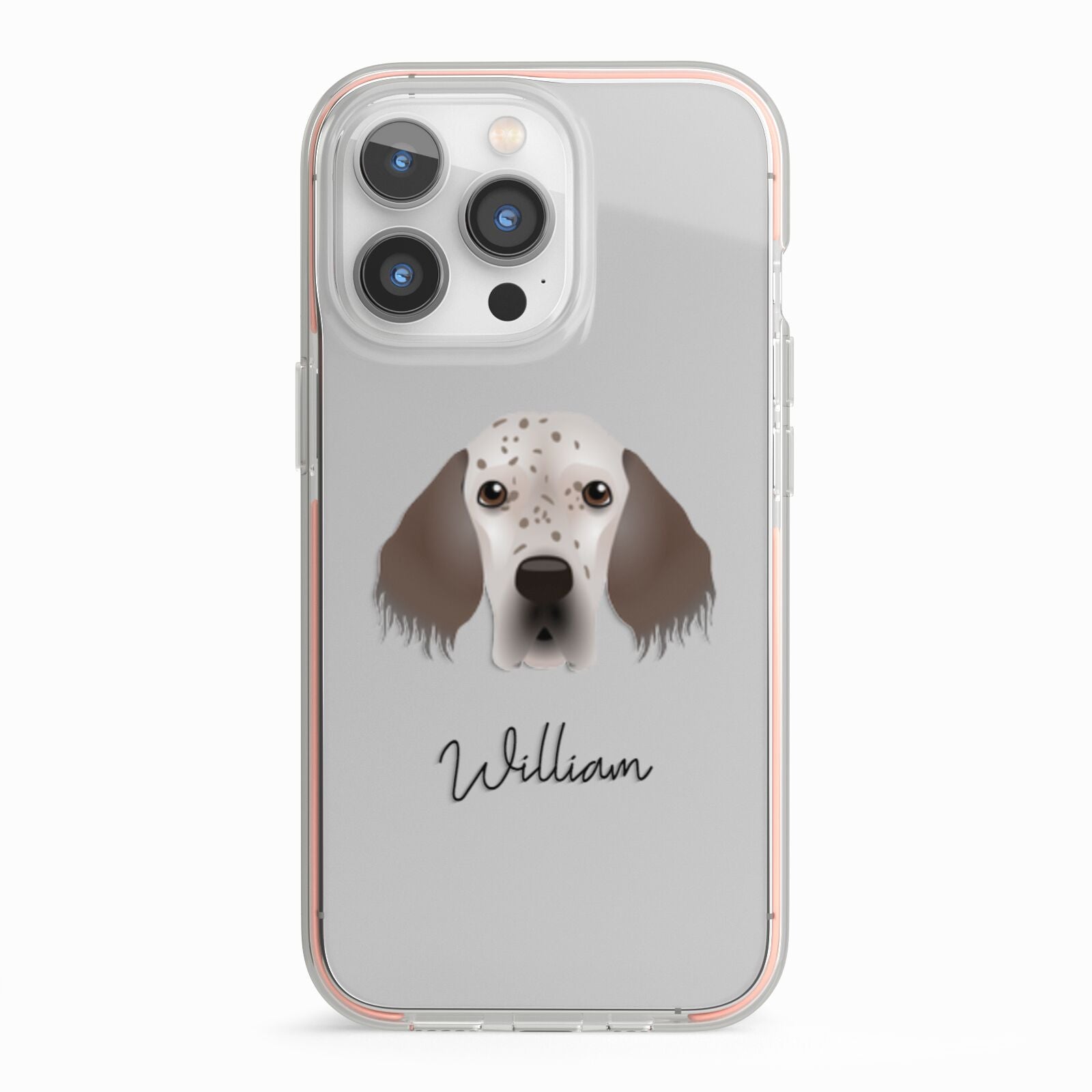 English Setter Personalised iPhone 13 Pro TPU Impact Case with Pink Edges