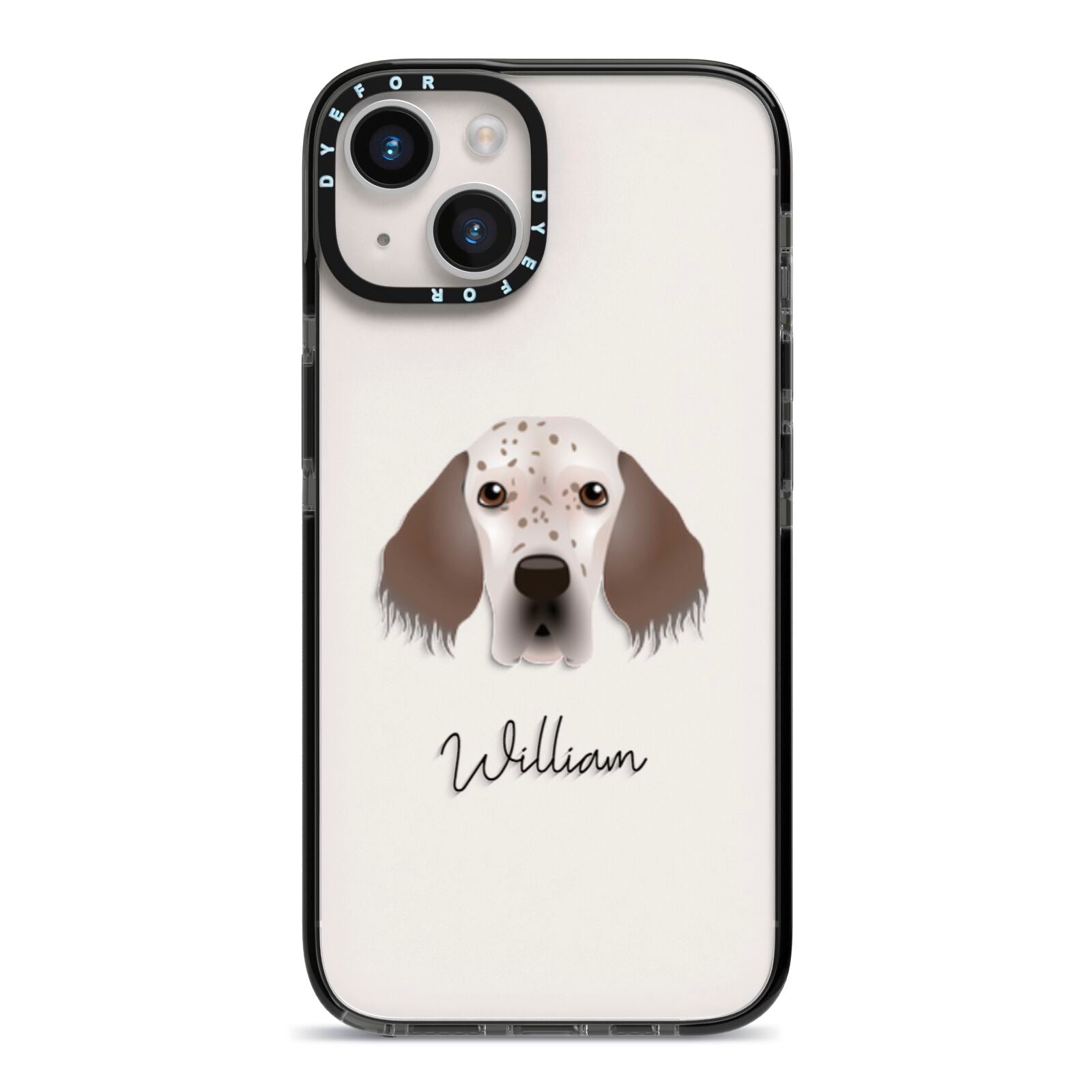 English Setter Personalised iPhone 14 Black Impact Case on Silver phone