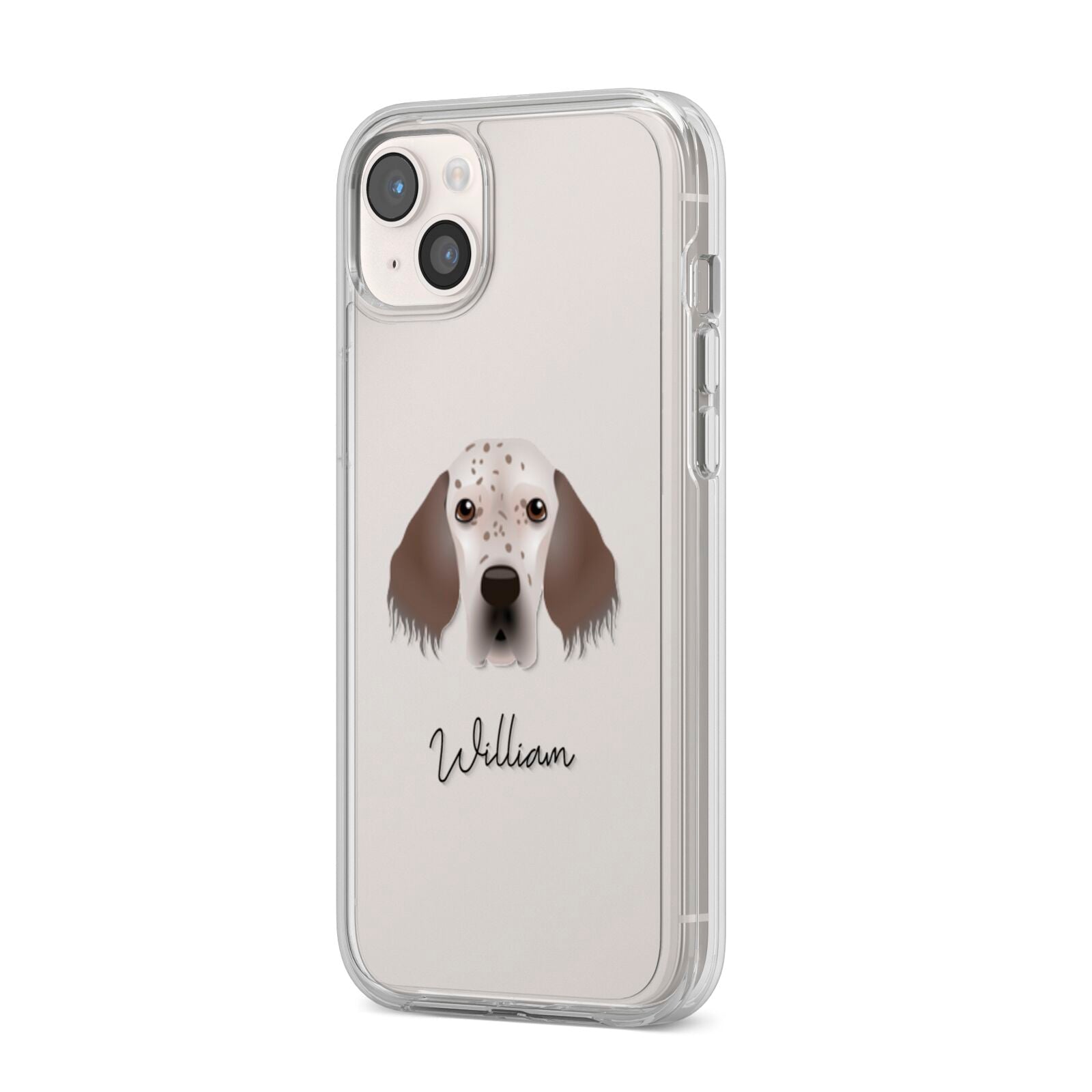 English Setter Personalised iPhone 14 Plus Clear Tough Case Starlight Angled Image