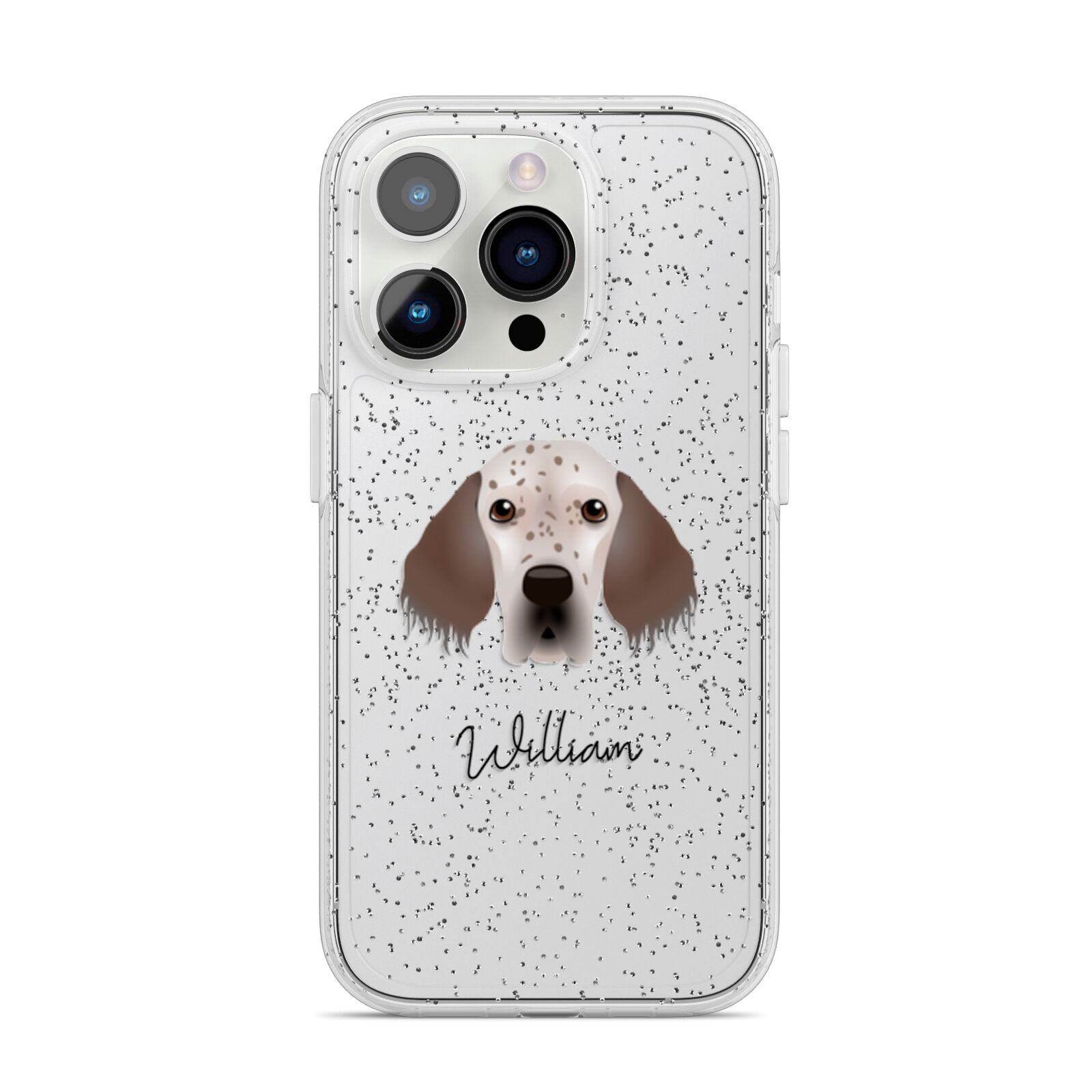 English Setter Personalised iPhone 14 Pro Glitter Tough Case Silver