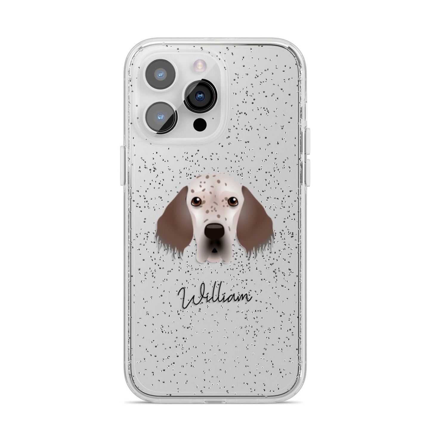 English Setter Personalised iPhone 14 Pro Max Glitter Tough Case Silver