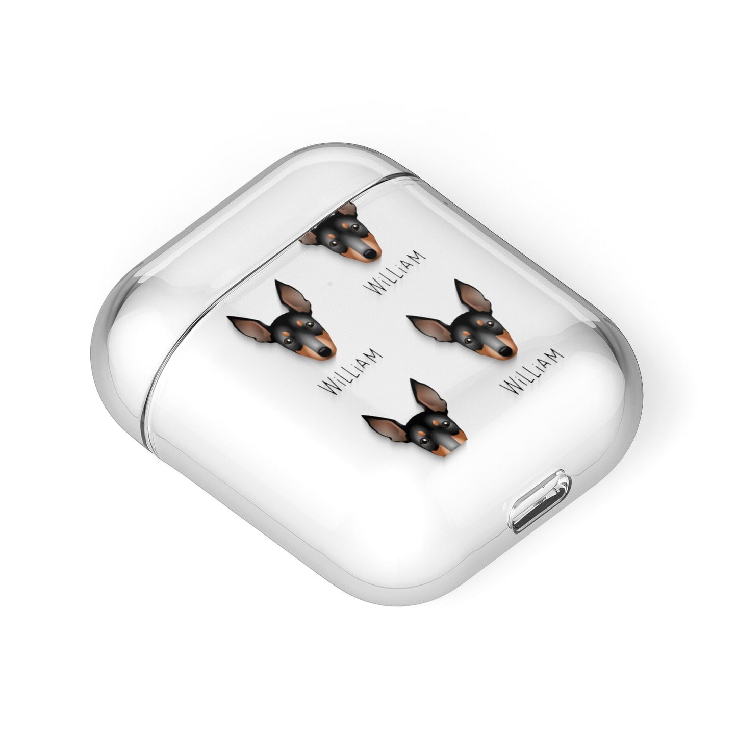 English Toy Terrier Icon with Name AirPods Case Laid Flat