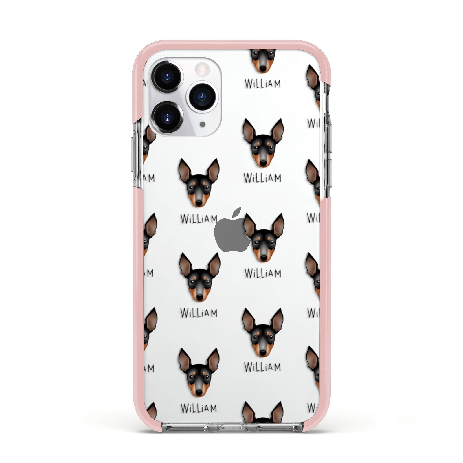 English Toy Terrier Icon with Name Apple iPhone 11 Pro in Silver with Pink Impact Case