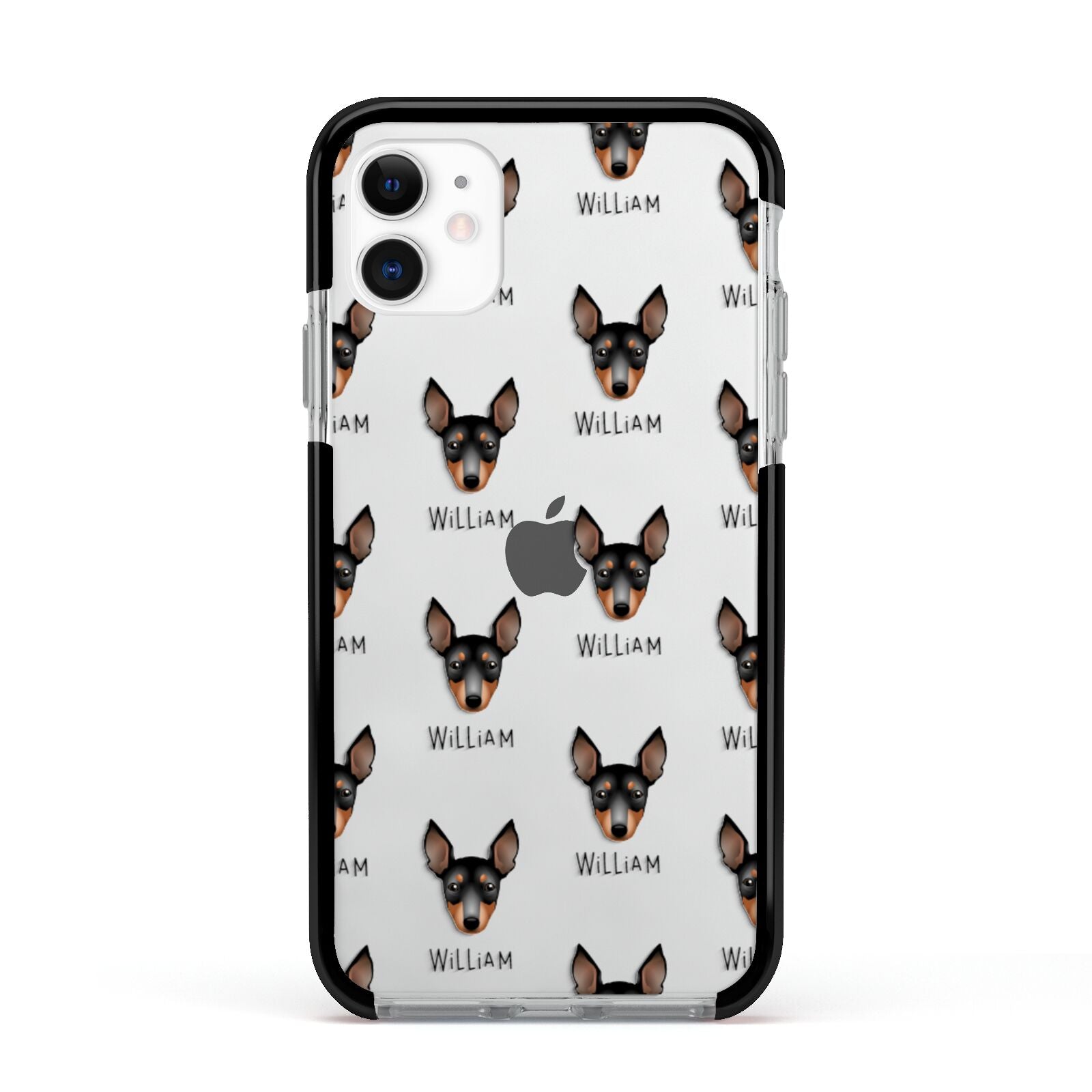 English Toy Terrier Icon with Name Apple iPhone 11 in White with Black Impact Case