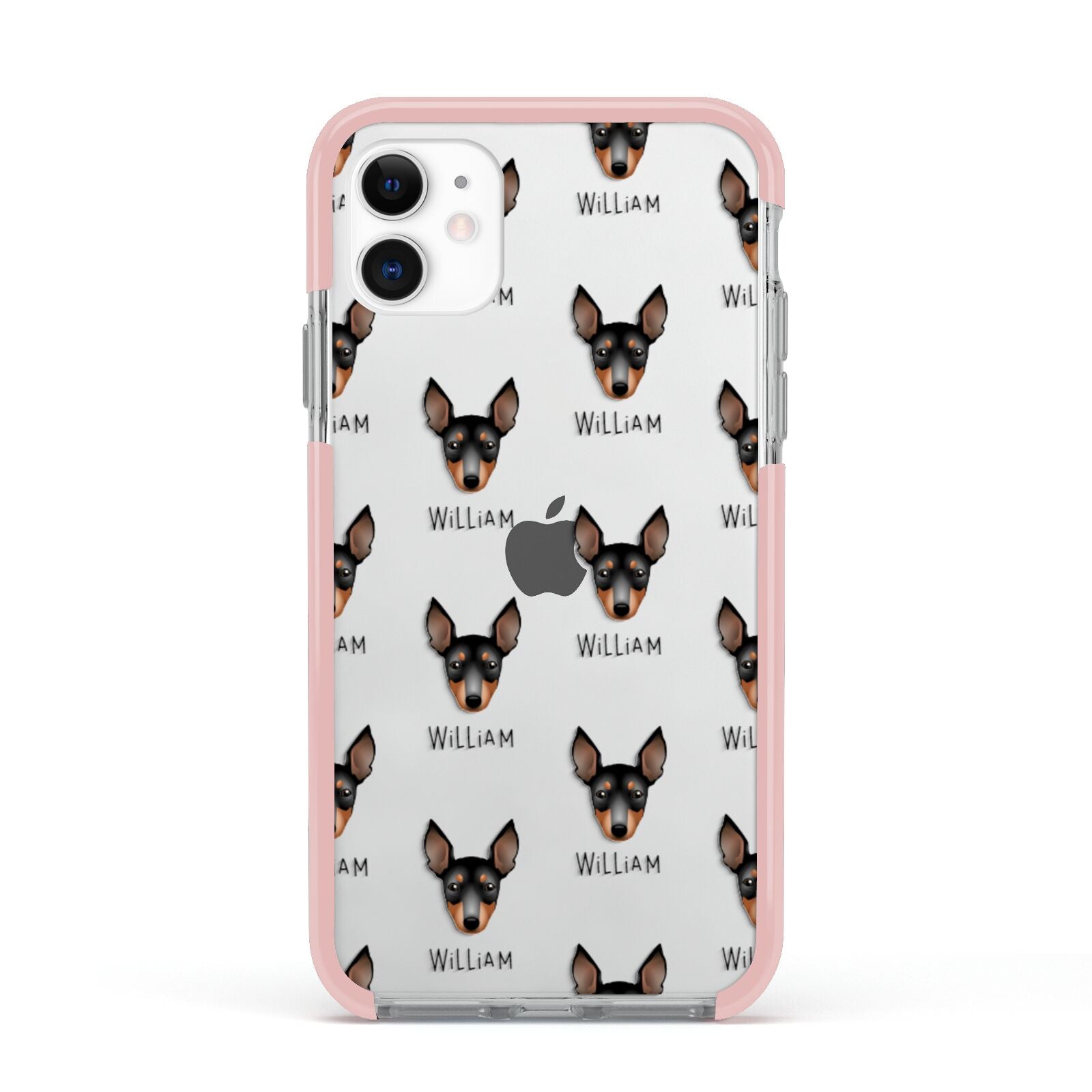 English Toy Terrier Icon with Name Apple iPhone 11 in White with Pink Impact Case