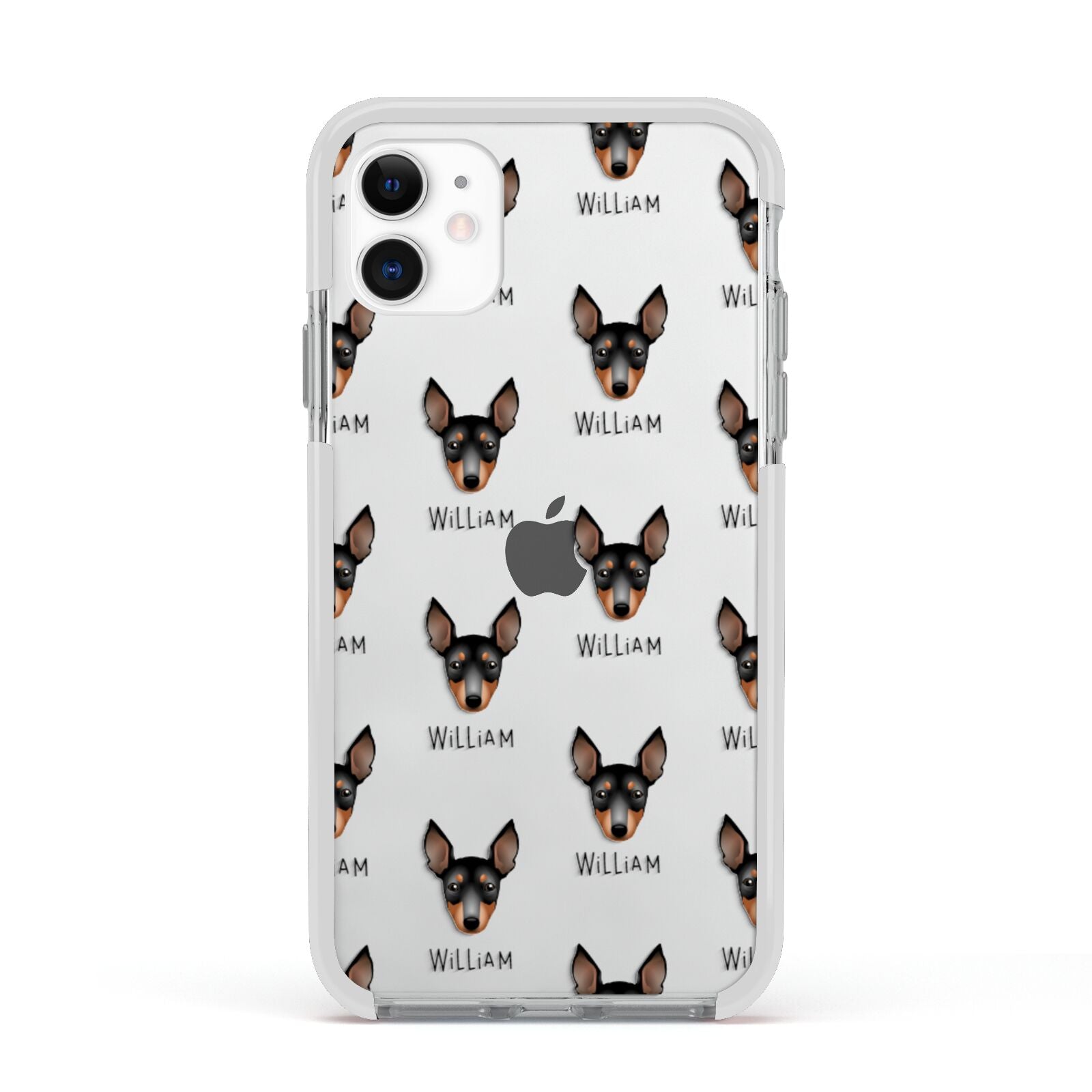 English Toy Terrier Icon with Name Apple iPhone 11 in White with White Impact Case