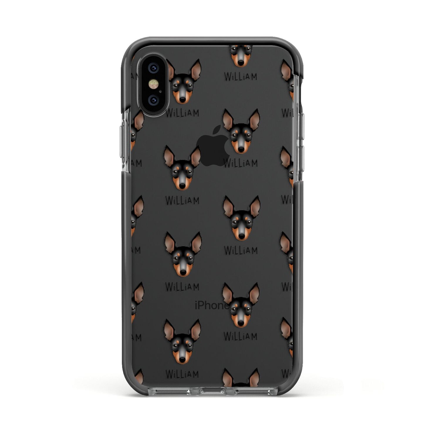 English Toy Terrier Icon with Name Apple iPhone Xs Impact Case Black Edge on Black Phone