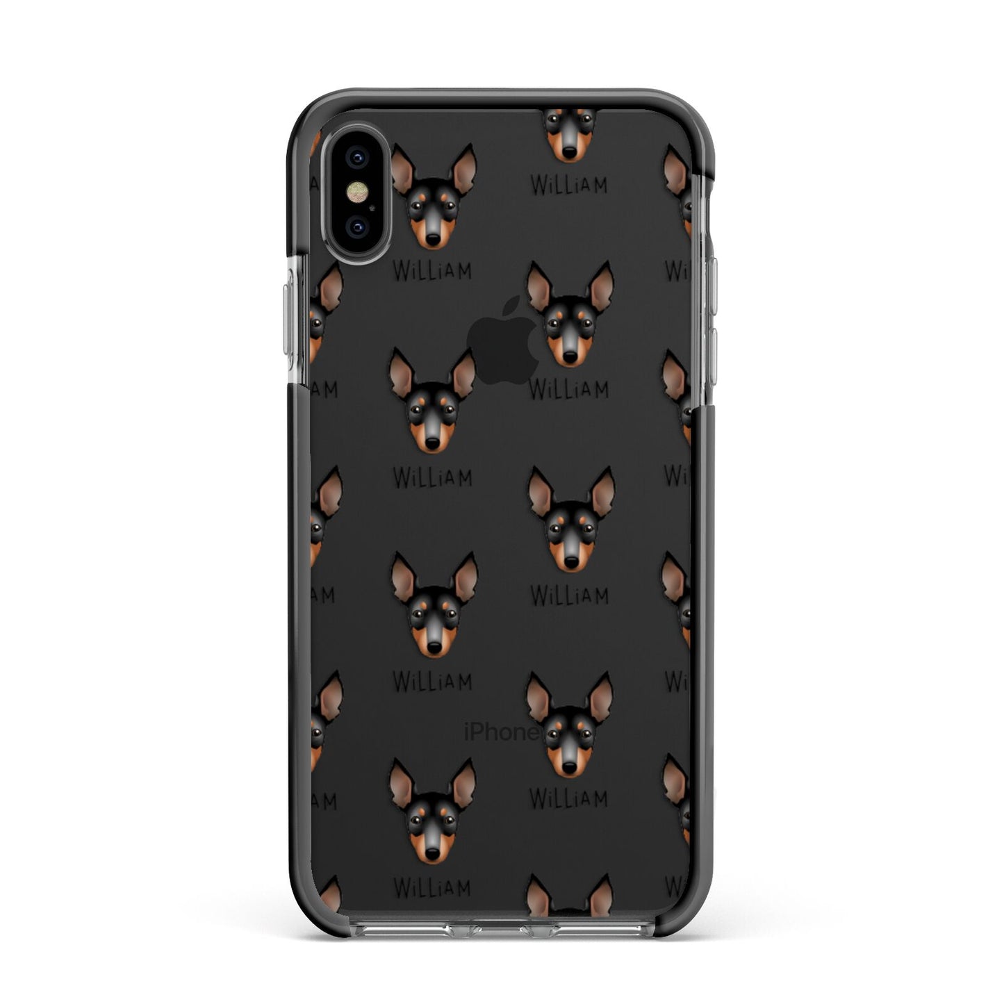 English Toy Terrier Icon with Name Apple iPhone Xs Max Impact Case Black Edge on Black Phone