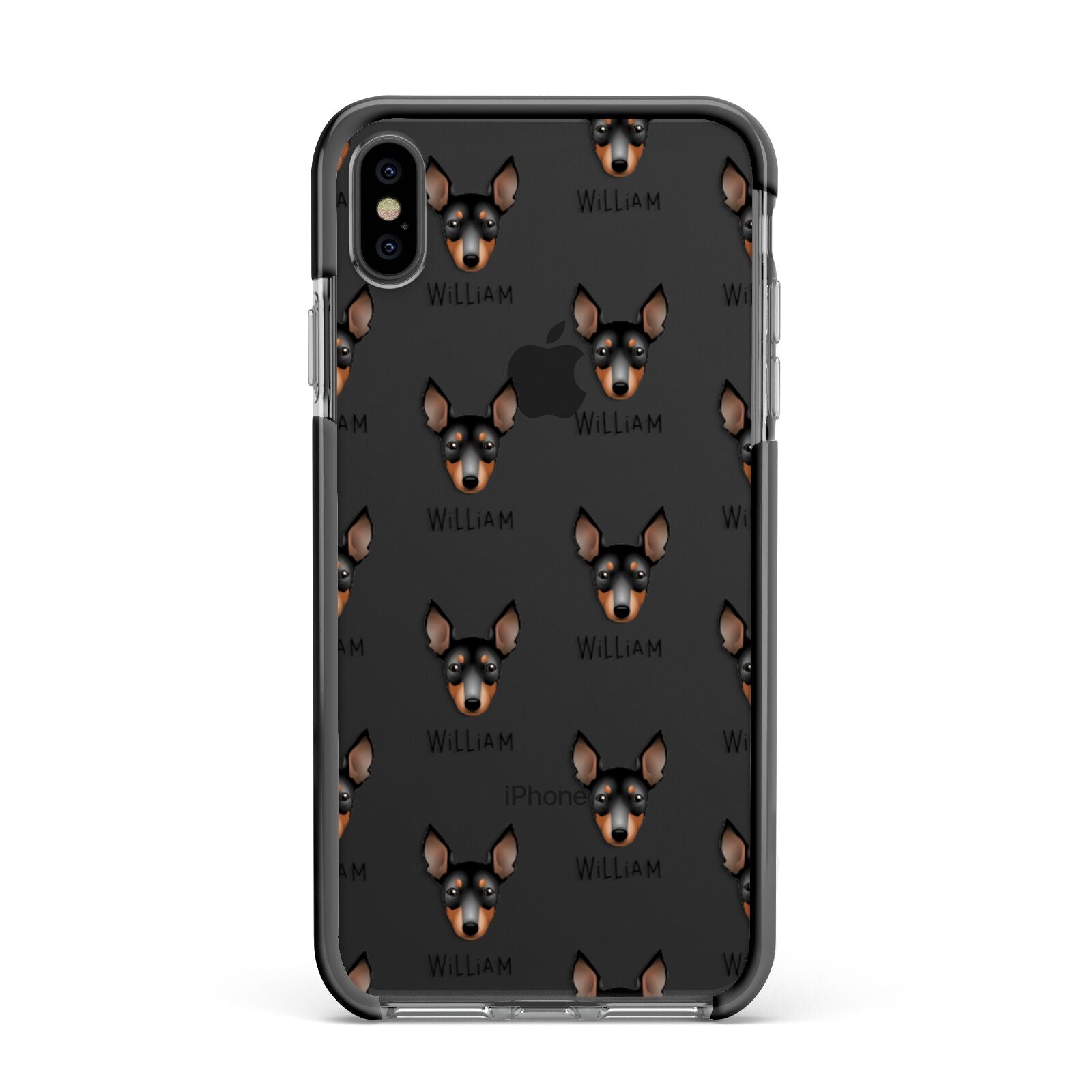 English Toy Terrier Icon with Name Apple iPhone Xs Max Impact Case Black Edge on Black Phone