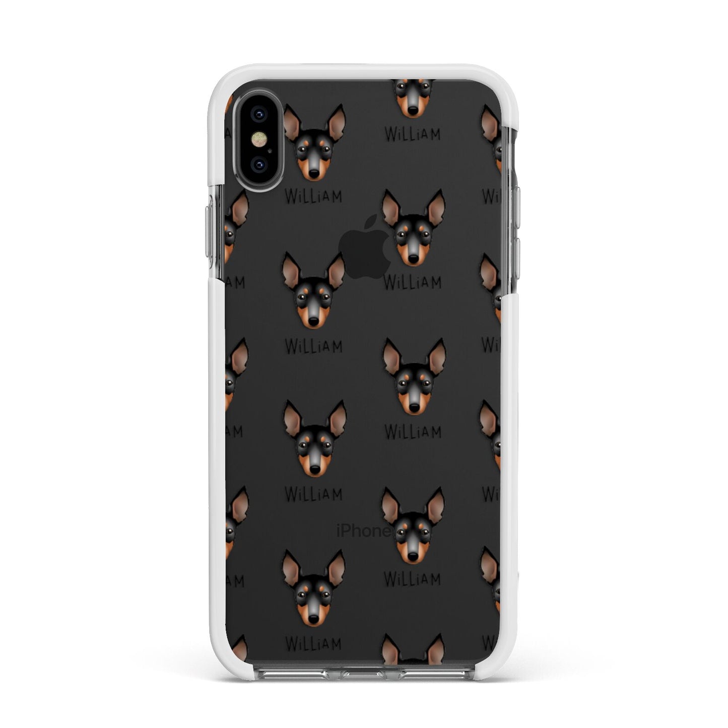English Toy Terrier Icon with Name Apple iPhone Xs Max Impact Case White Edge on Black Phone