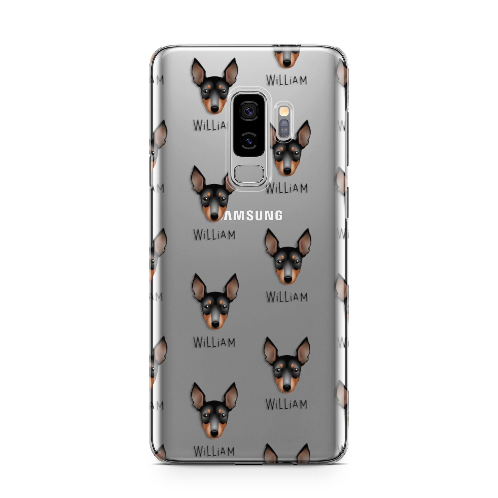 English Toy Terrier Icon with Name Samsung Galaxy S9 Plus Case on Silver phone