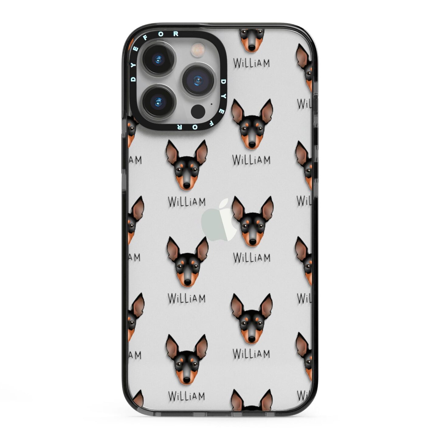 English Toy Terrier Icon with Name iPhone 13 Pro Max Black Impact Case on Silver phone