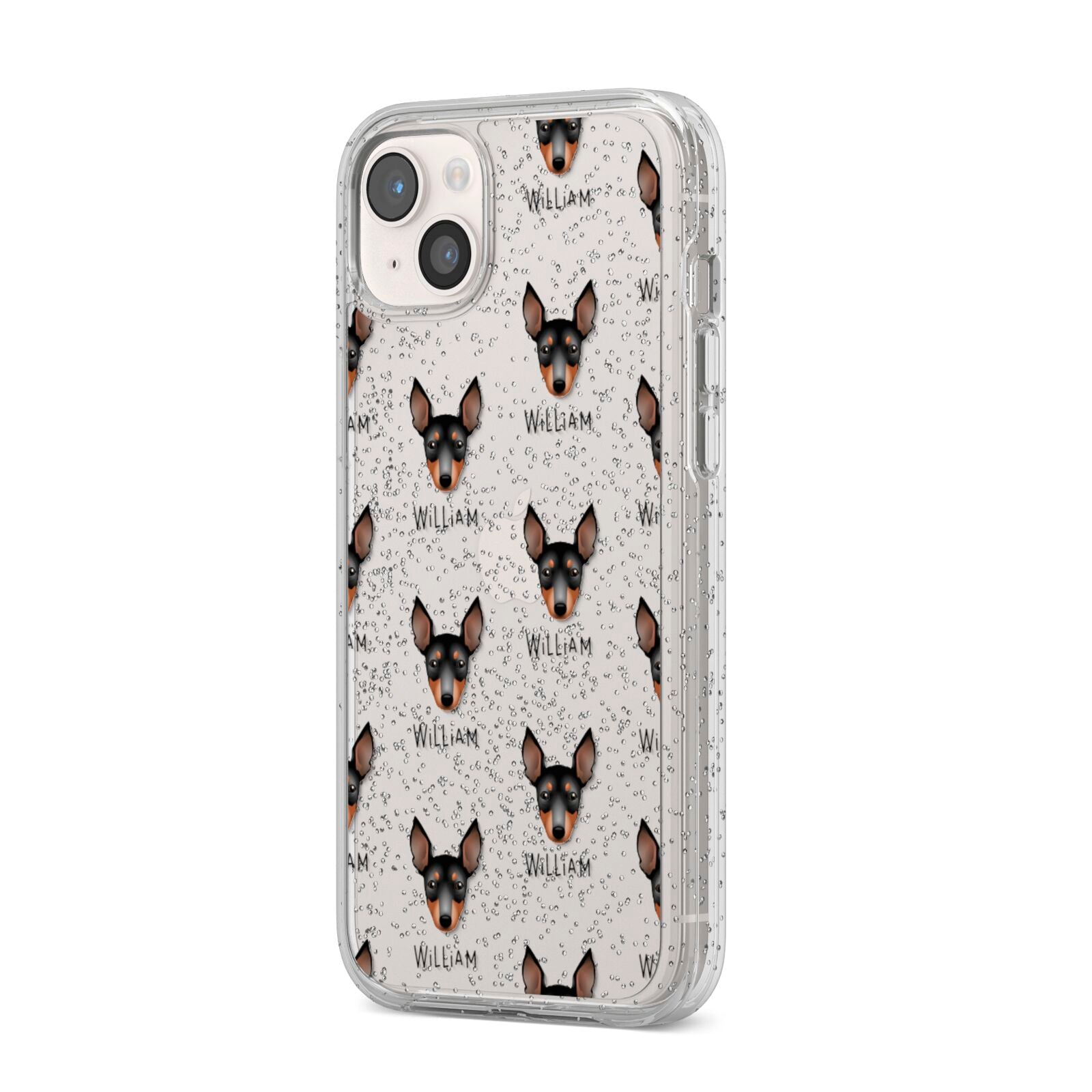 English Toy Terrier Icon with Name iPhone 14 Plus Glitter Tough Case Starlight Angled Image