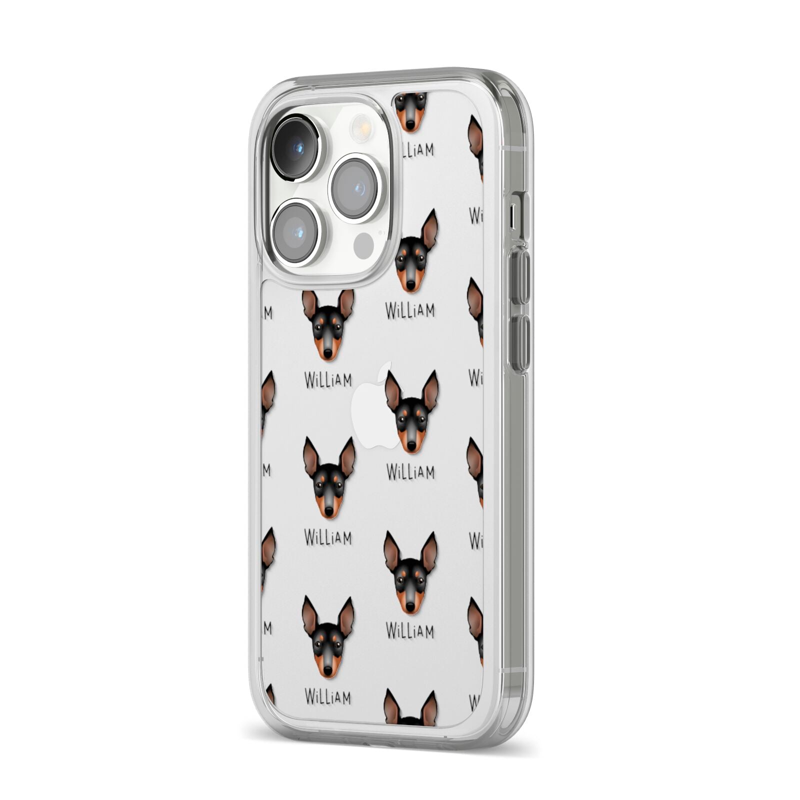 English Toy Terrier Icon with Name iPhone 14 Pro Clear Tough Case Silver Angled Image