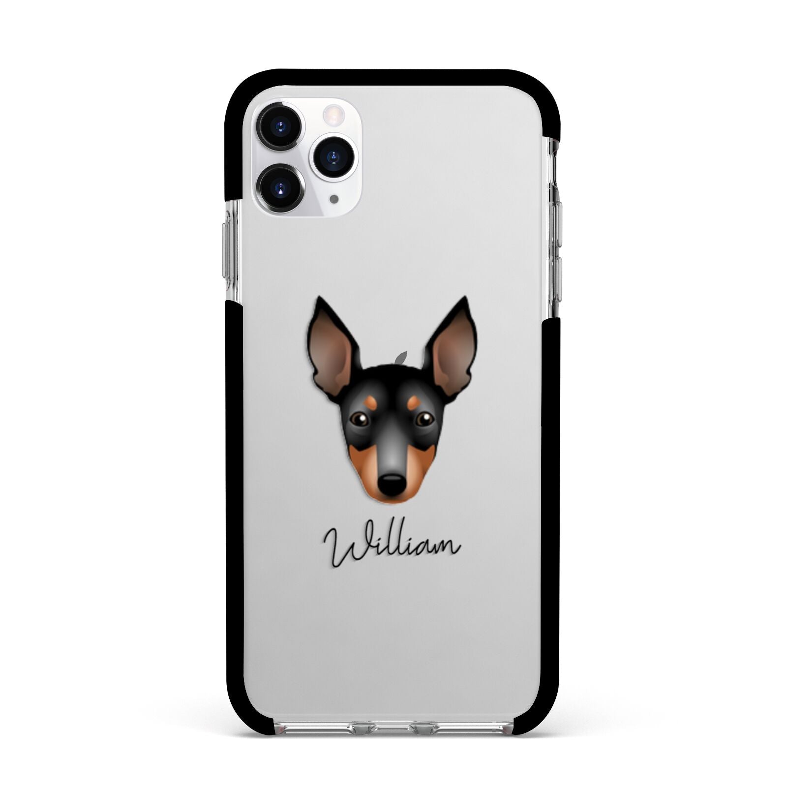 English Toy Terrier Personalised Apple iPhone 11 Pro Max in Silver with Black Impact Case