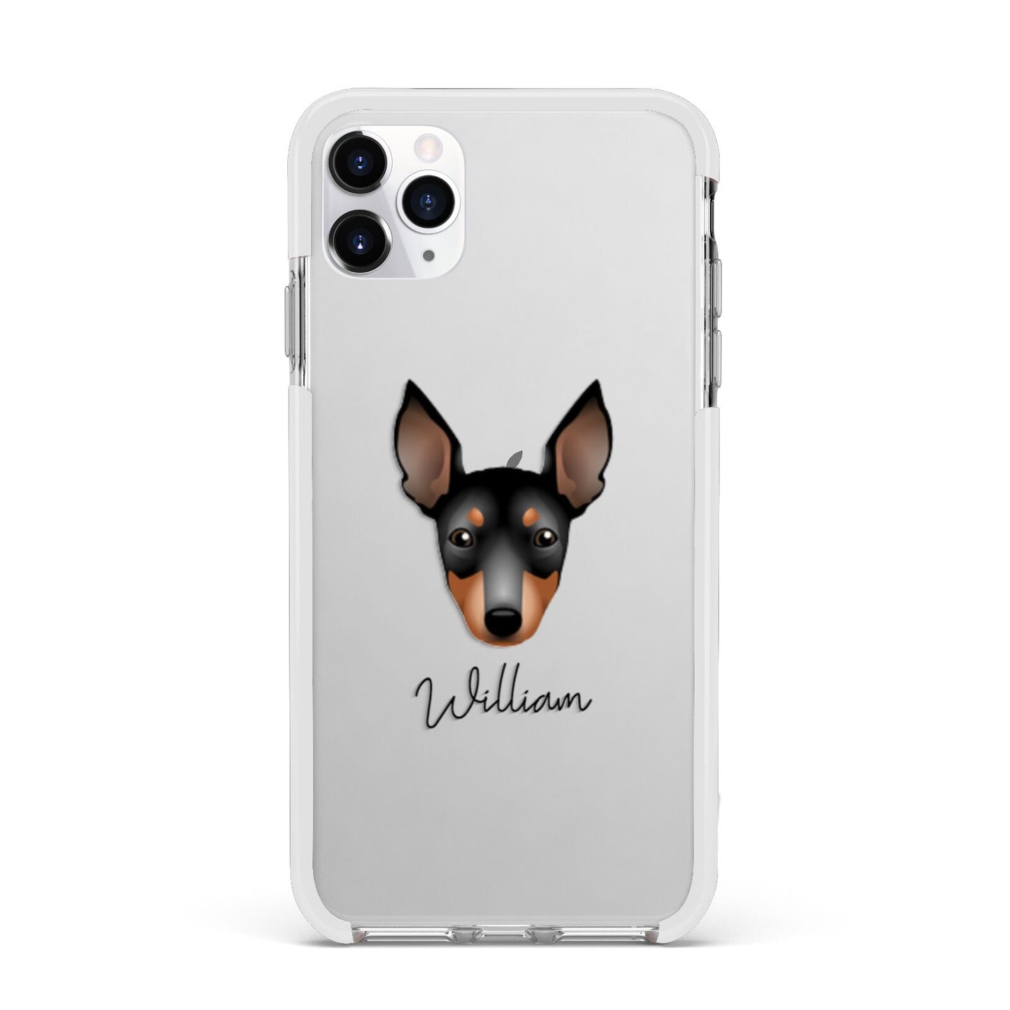 English Toy Terrier Personalised Apple iPhone 11 Pro Max in Silver with White Impact Case