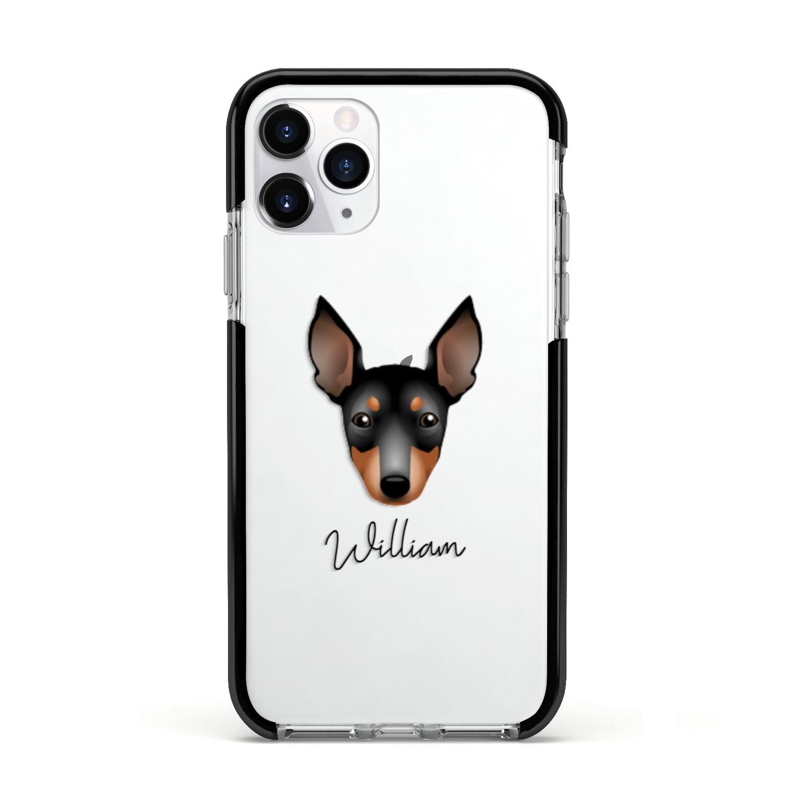 English Toy Terrier Personalised Apple iPhone 11 Pro in Silver with Black Impact Case