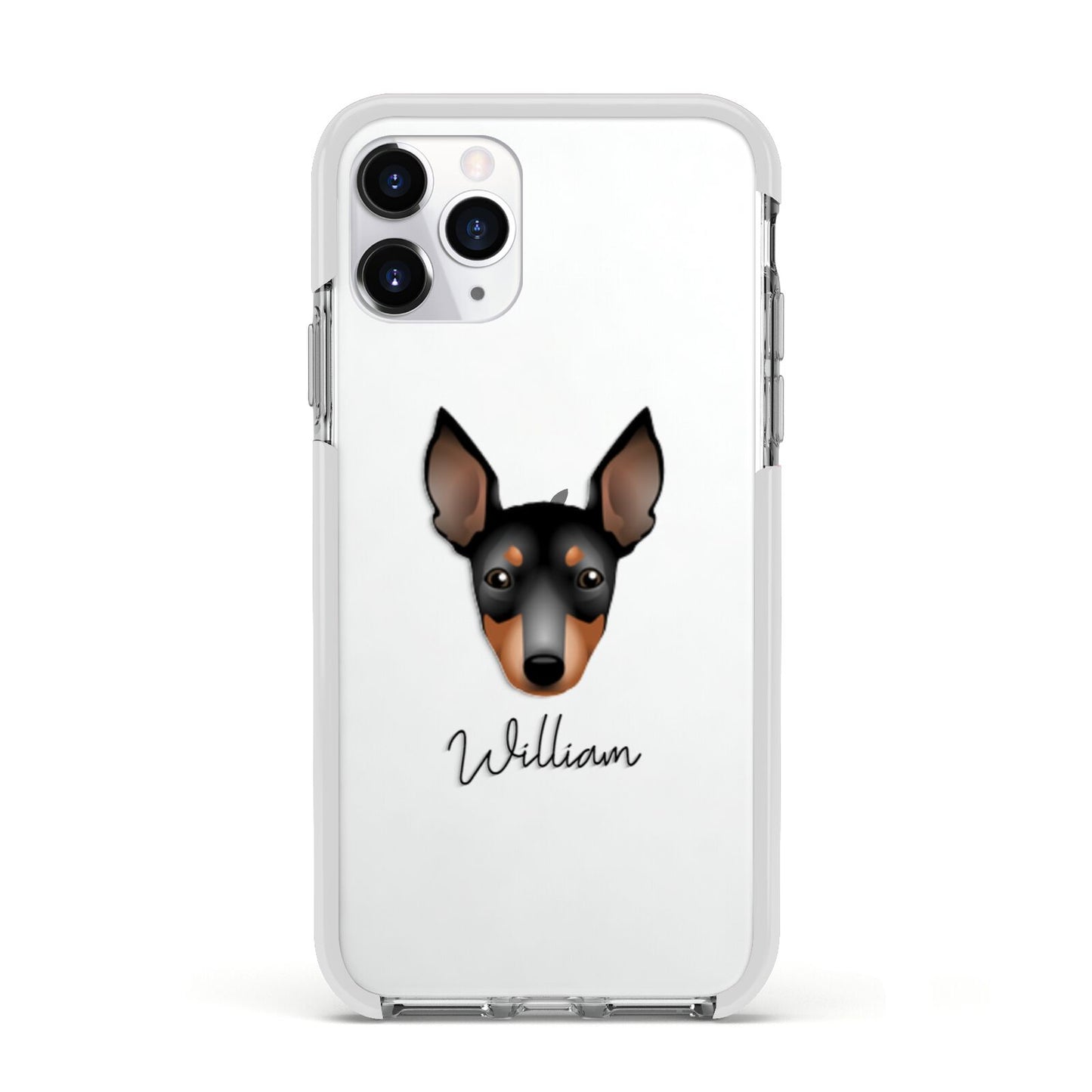 English Toy Terrier Personalised Apple iPhone 11 Pro in Silver with White Impact Case