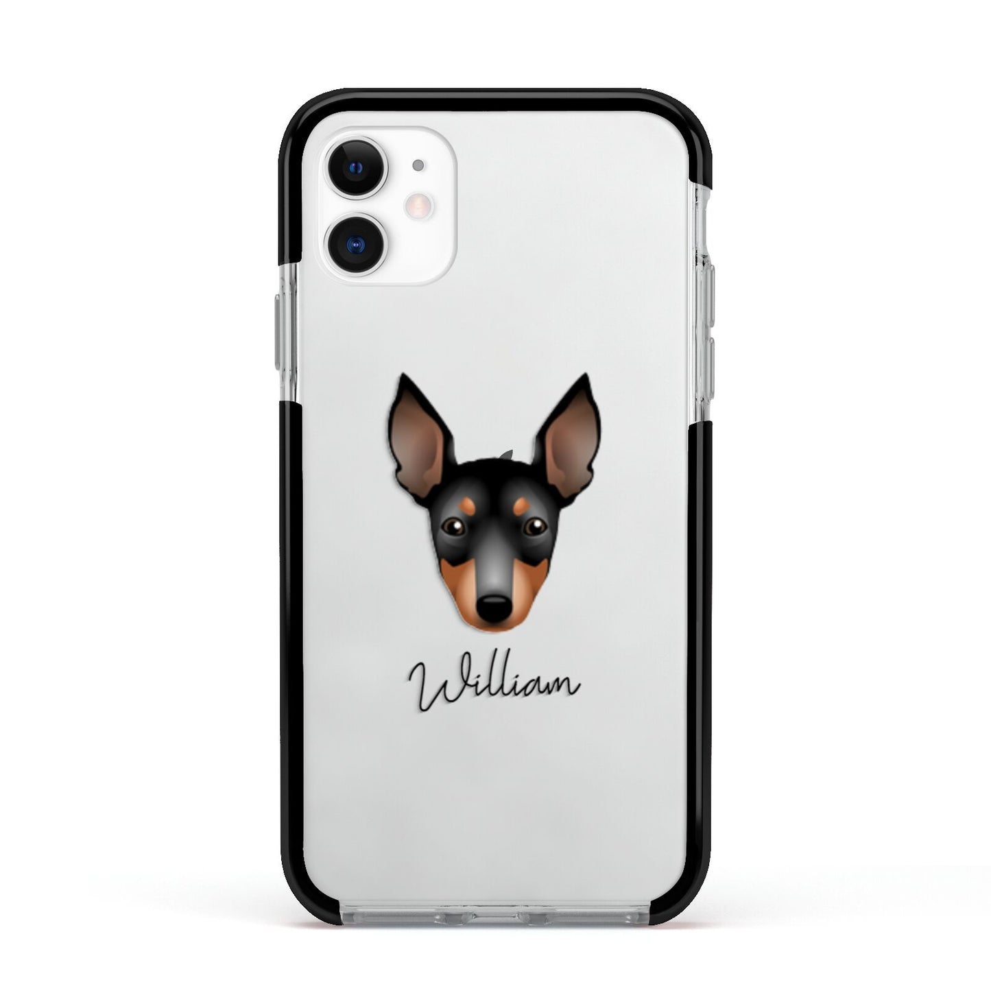English Toy Terrier Personalised Apple iPhone 11 in White with Black Impact Case