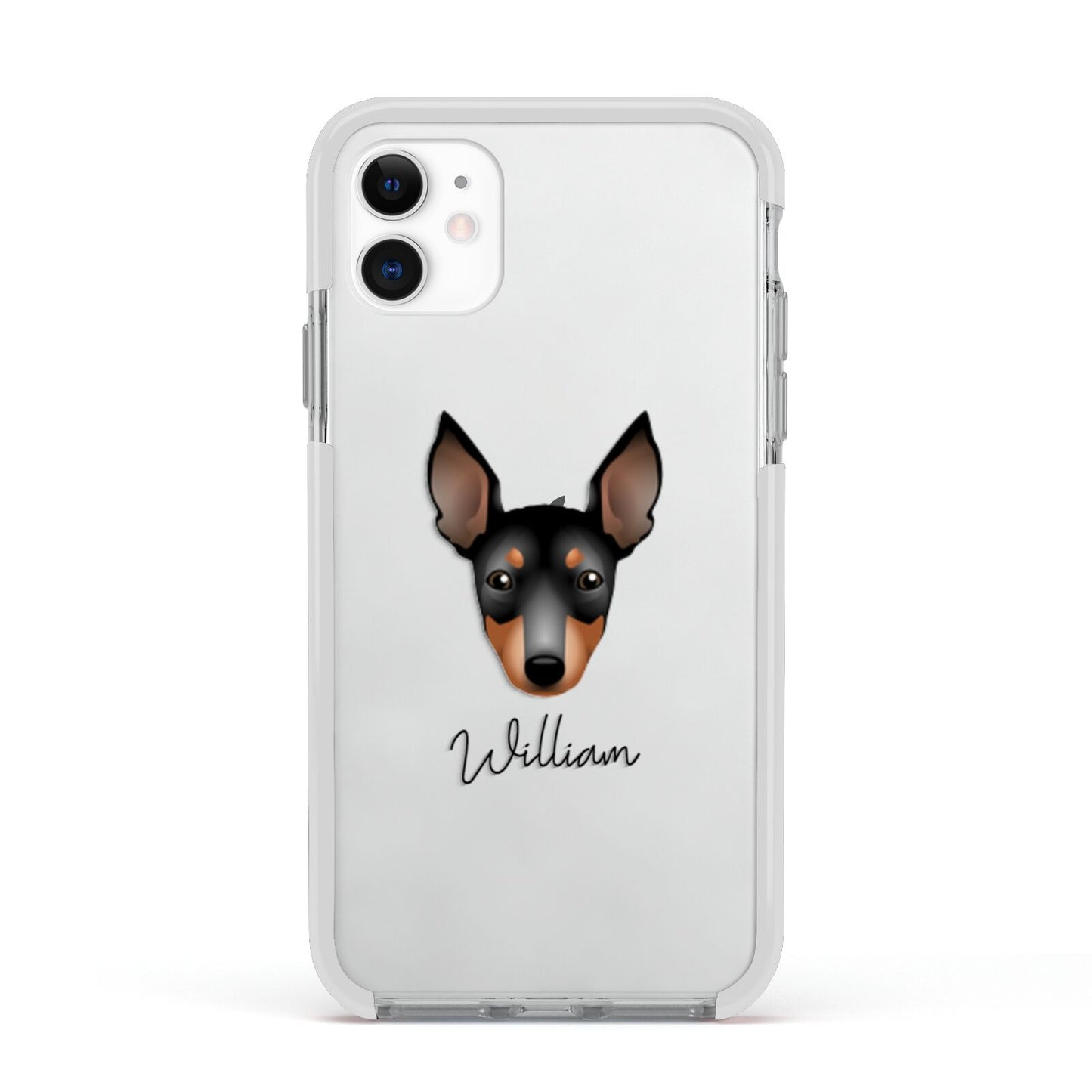 English Toy Terrier Personalised Apple iPhone 11 in White with White Impact Case