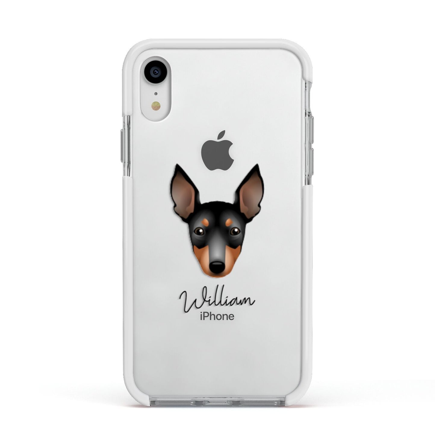 English Toy Terrier Personalised Apple iPhone XR Impact Case White Edge on Silver Phone