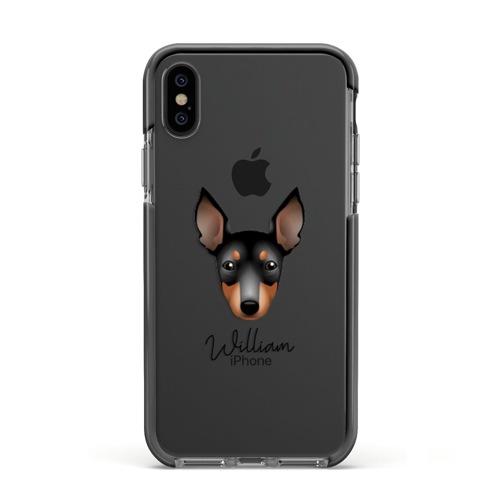 English Toy Terrier Personalised Apple iPhone Xs Impact Case Black Edge on Black Phone