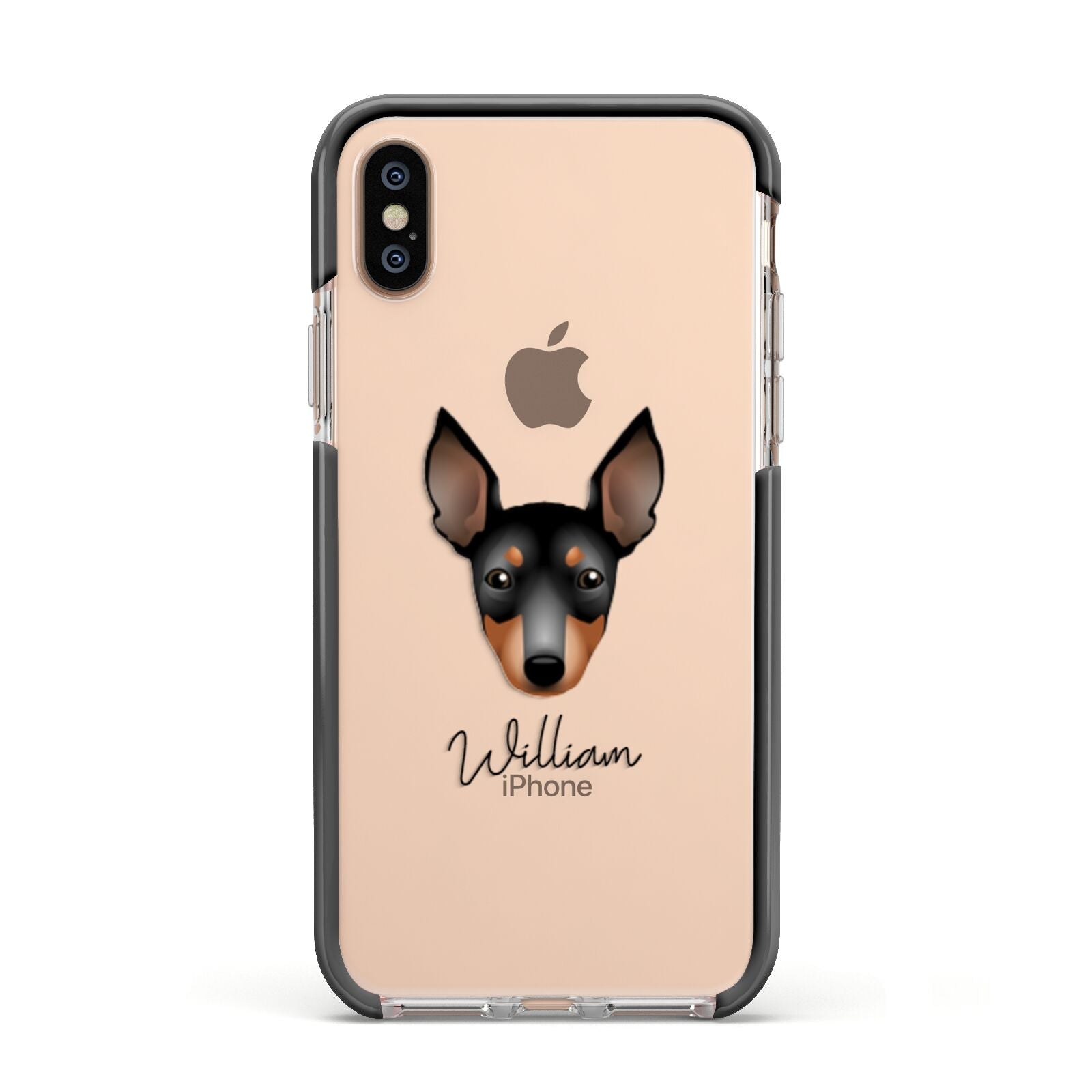 English Toy Terrier Personalised Apple iPhone Xs Impact Case Black Edge on Gold Phone