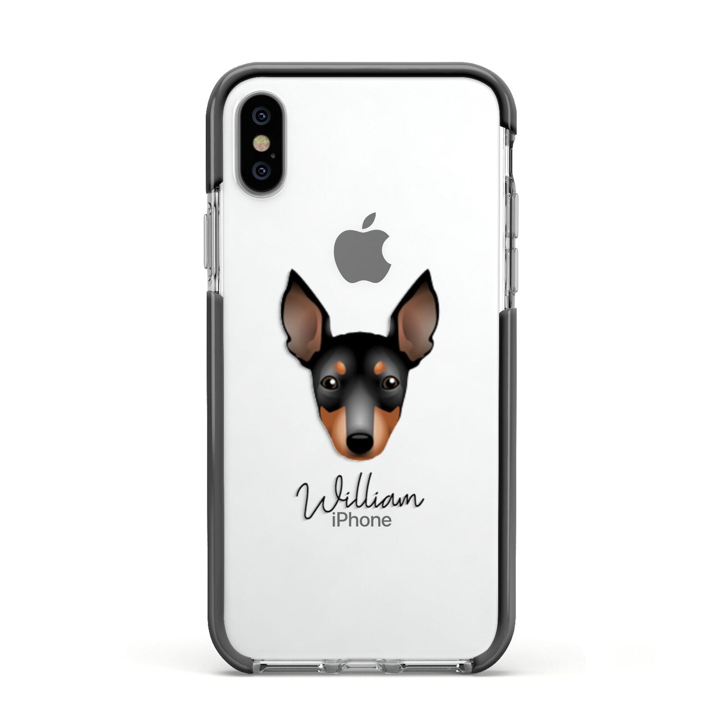 English Toy Terrier Personalised Apple iPhone Xs Impact Case Black Edge on Silver Phone