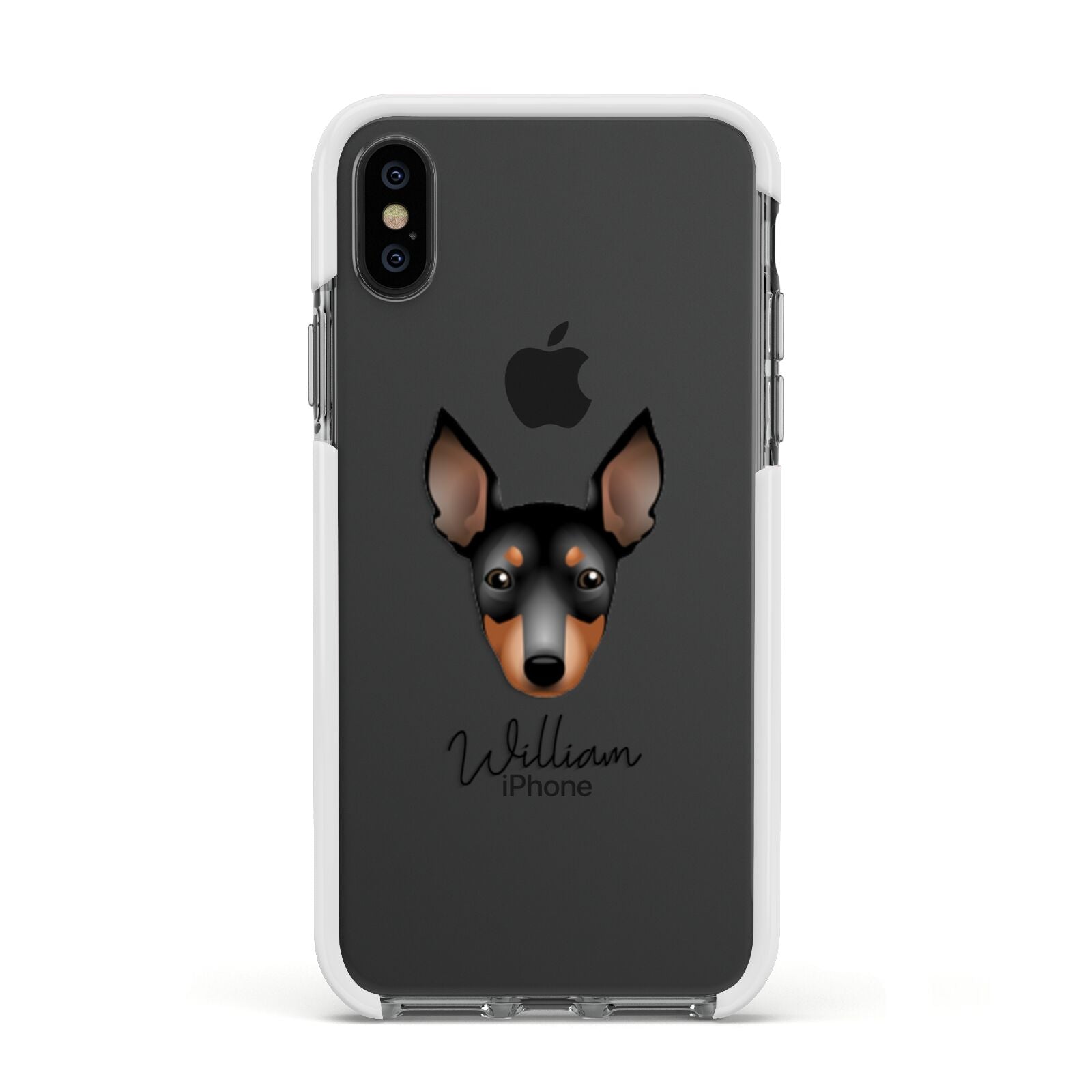 English Toy Terrier Personalised Apple iPhone Xs Impact Case White Edge on Black Phone