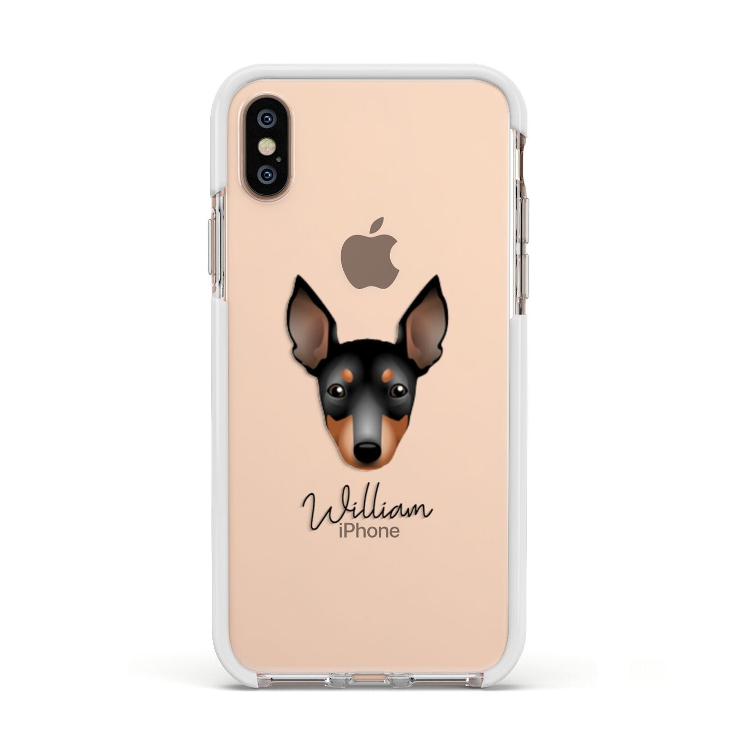 English Toy Terrier Personalised Apple iPhone Xs Impact Case White Edge on Gold Phone