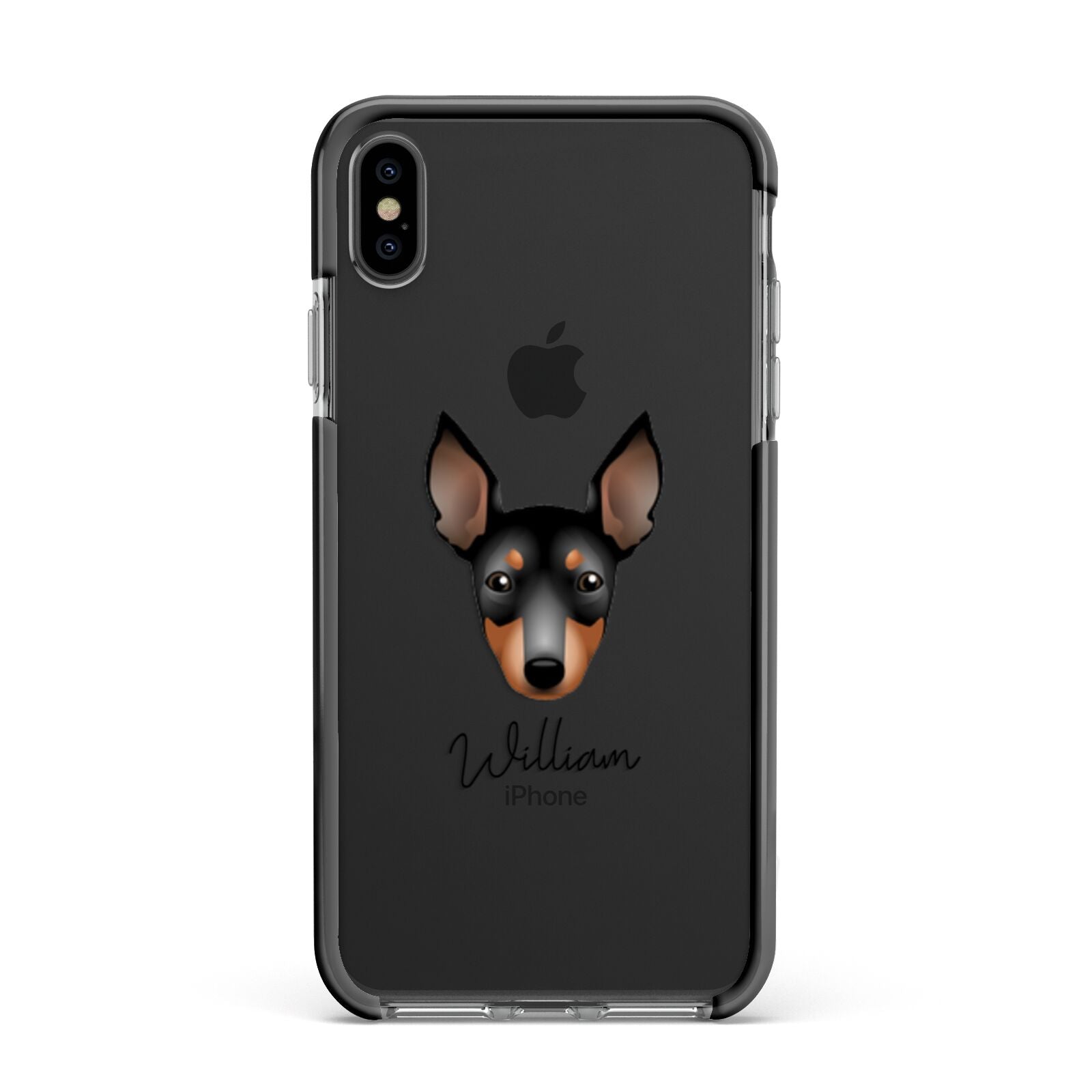 English Toy Terrier Personalised Apple iPhone Xs Max Impact Case Black Edge on Black Phone