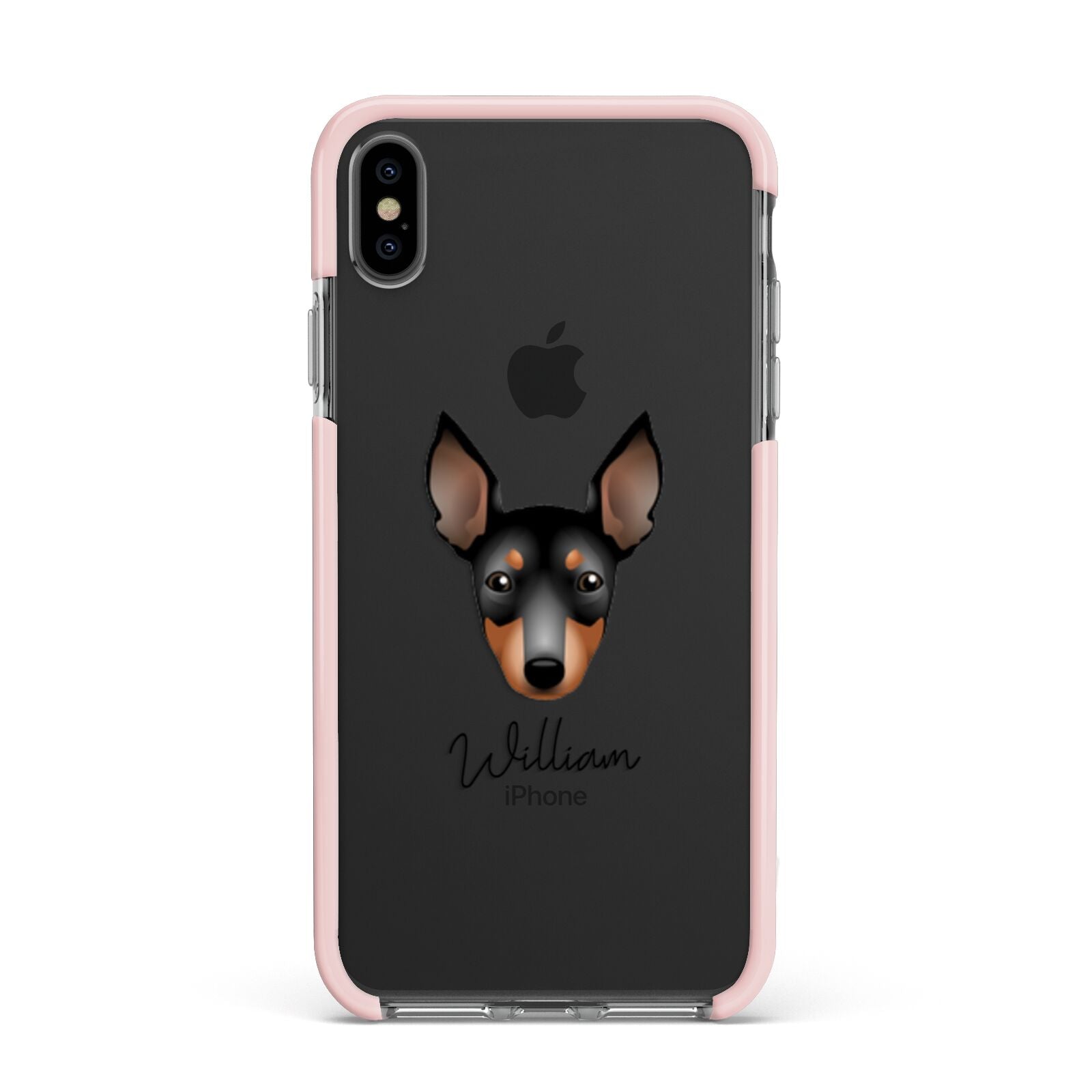 English Toy Terrier Personalised Apple iPhone Xs Max Impact Case Pink Edge on Black Phone