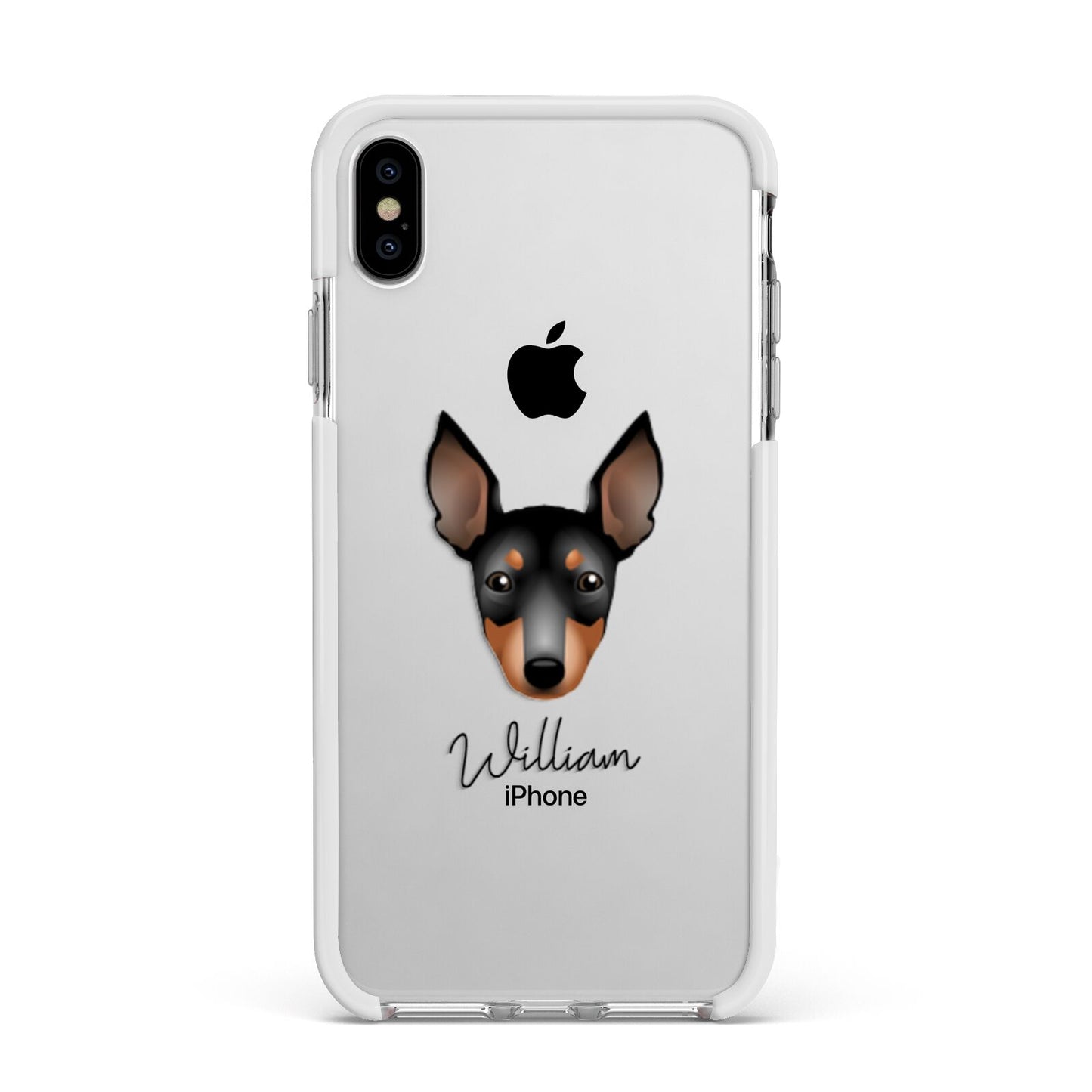 English Toy Terrier Personalised Apple iPhone Xs Max Impact Case White Edge on Silver Phone
