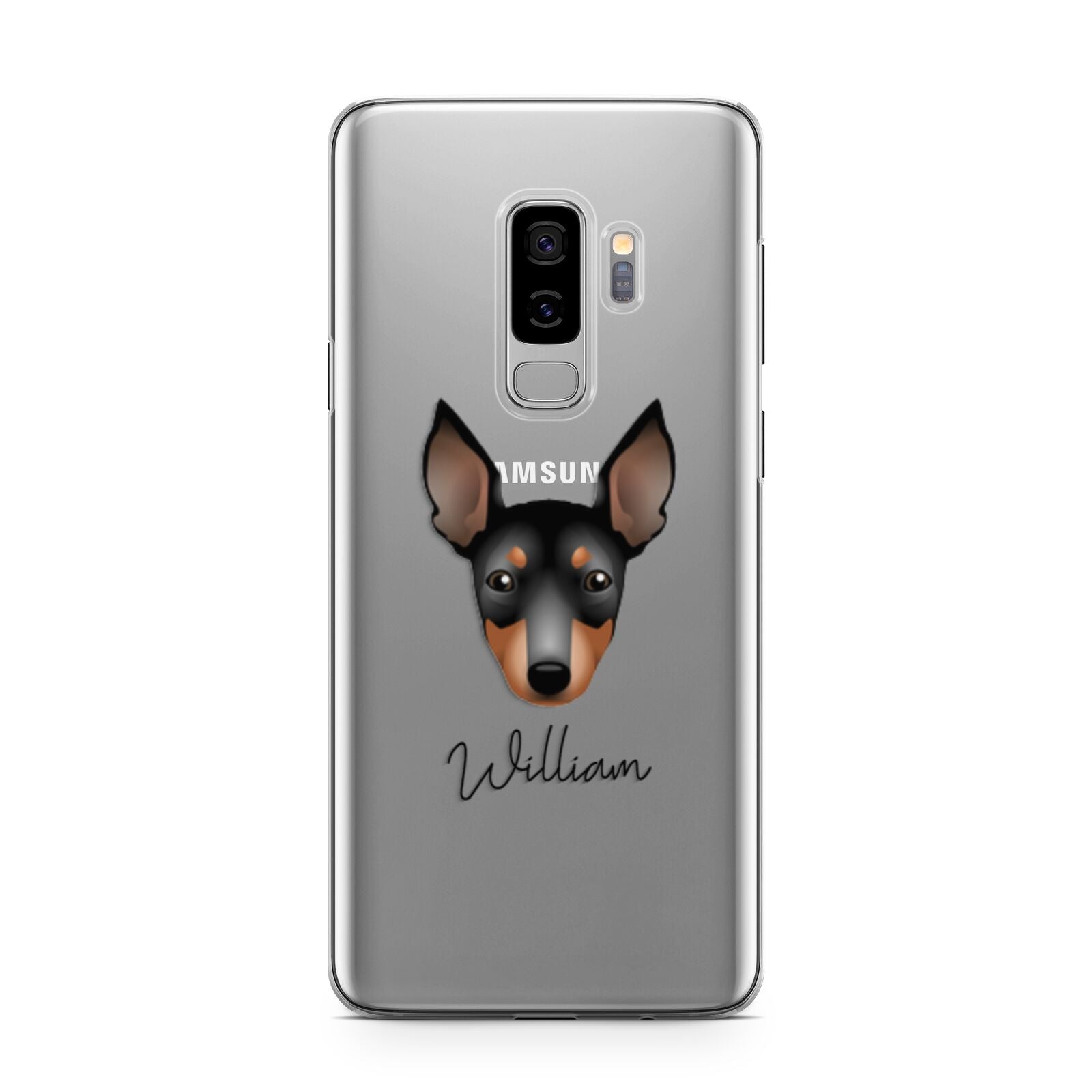 English Toy Terrier Personalised Samsung Galaxy S9 Plus Case on Silver phone