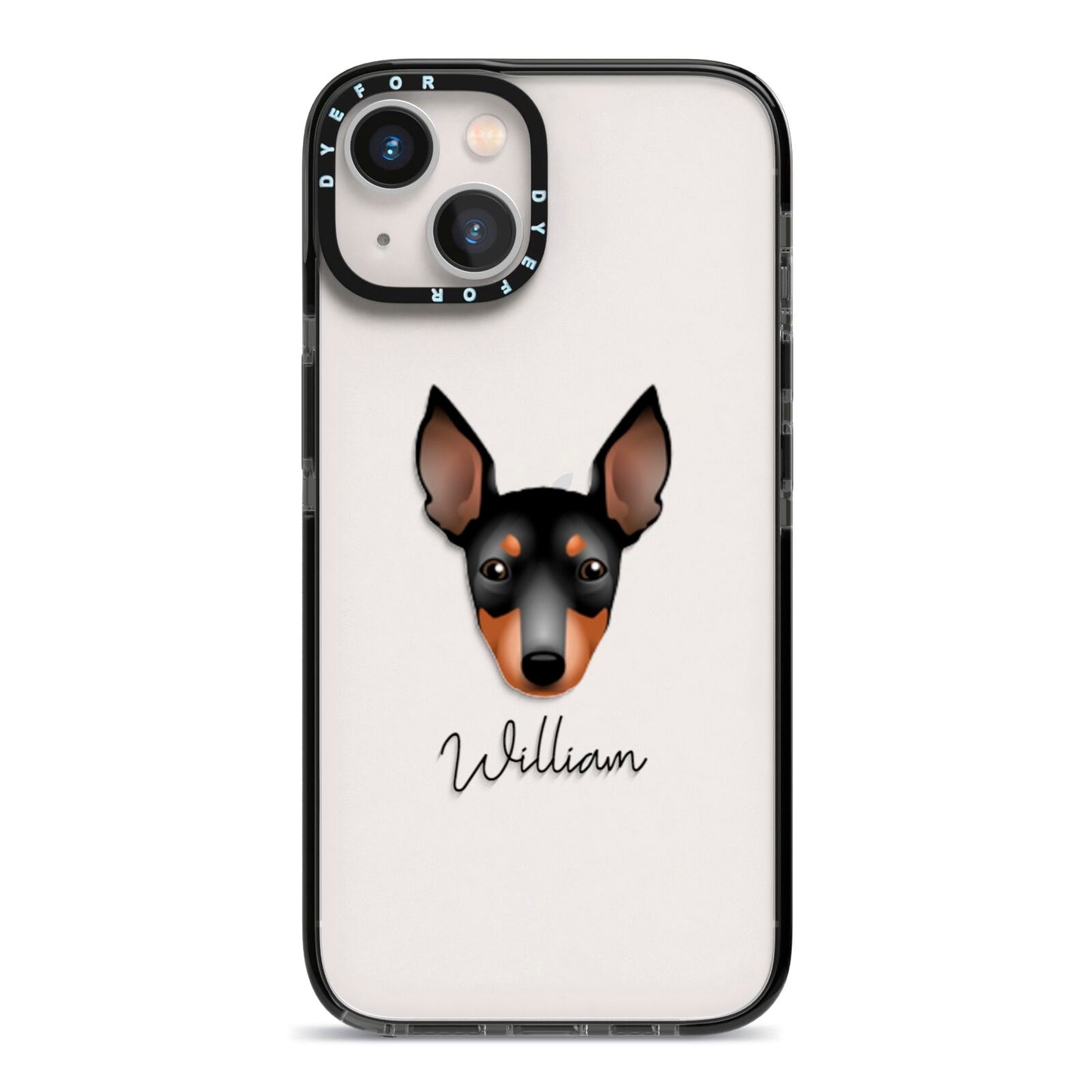 English Toy Terrier Personalised iPhone 13 Black Impact Case on Silver phone