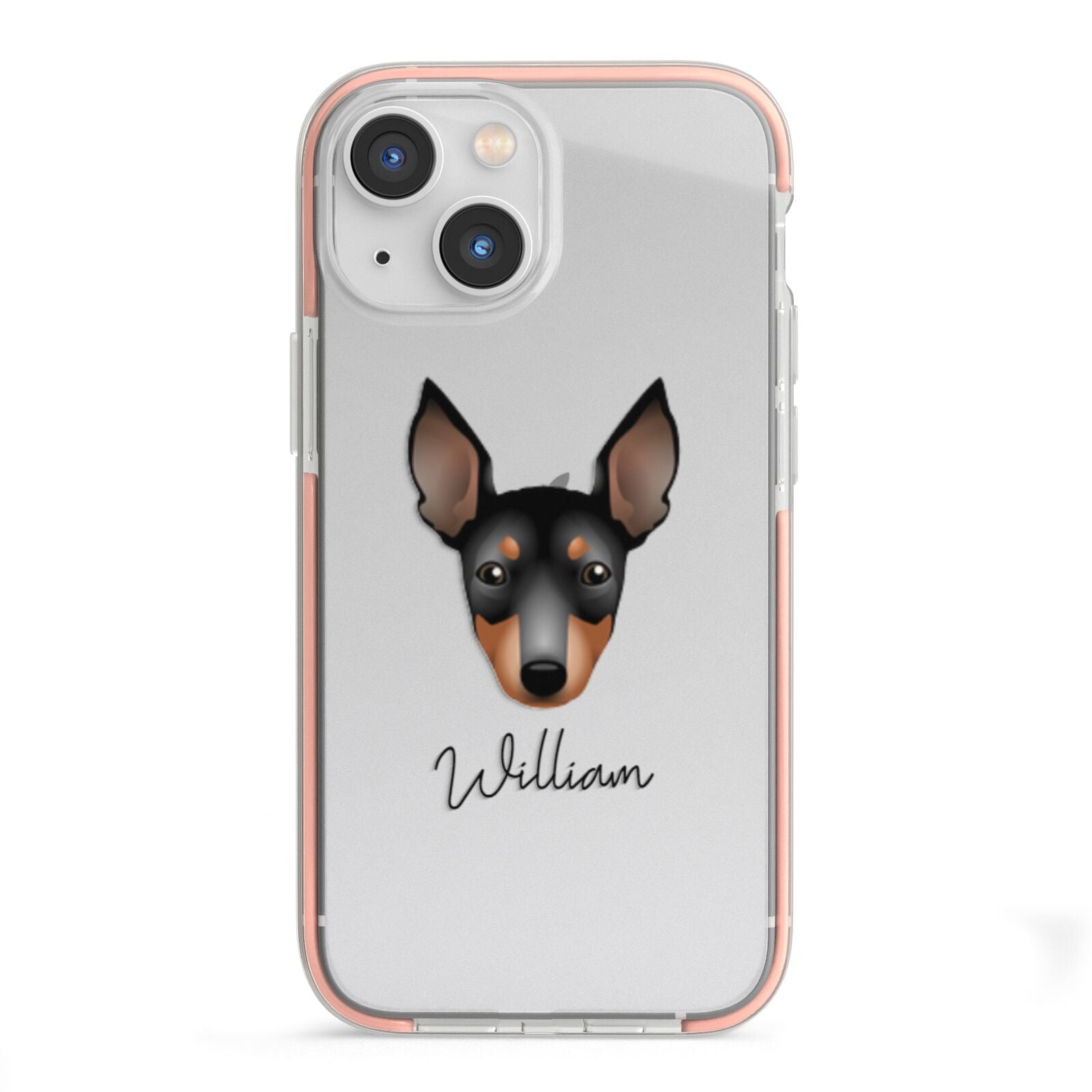 English Toy Terrier Personalised iPhone 13 Mini TPU Impact Case with Pink Edges