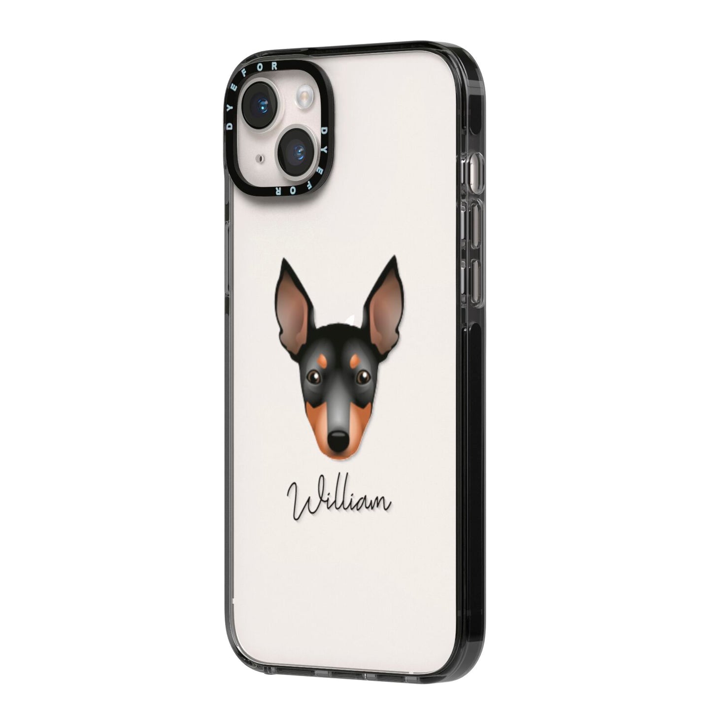 English Toy Terrier Personalised iPhone 14 Plus Black Impact Case Side Angle on Silver phone
