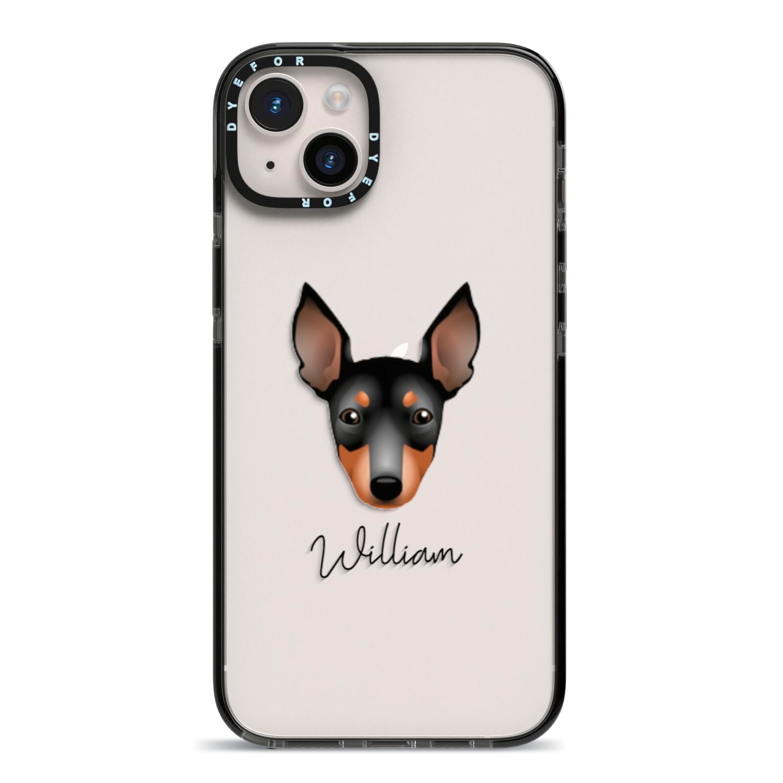 English Toy Terrier Personalised iPhone 14 Plus Black Impact Case on Silver phone