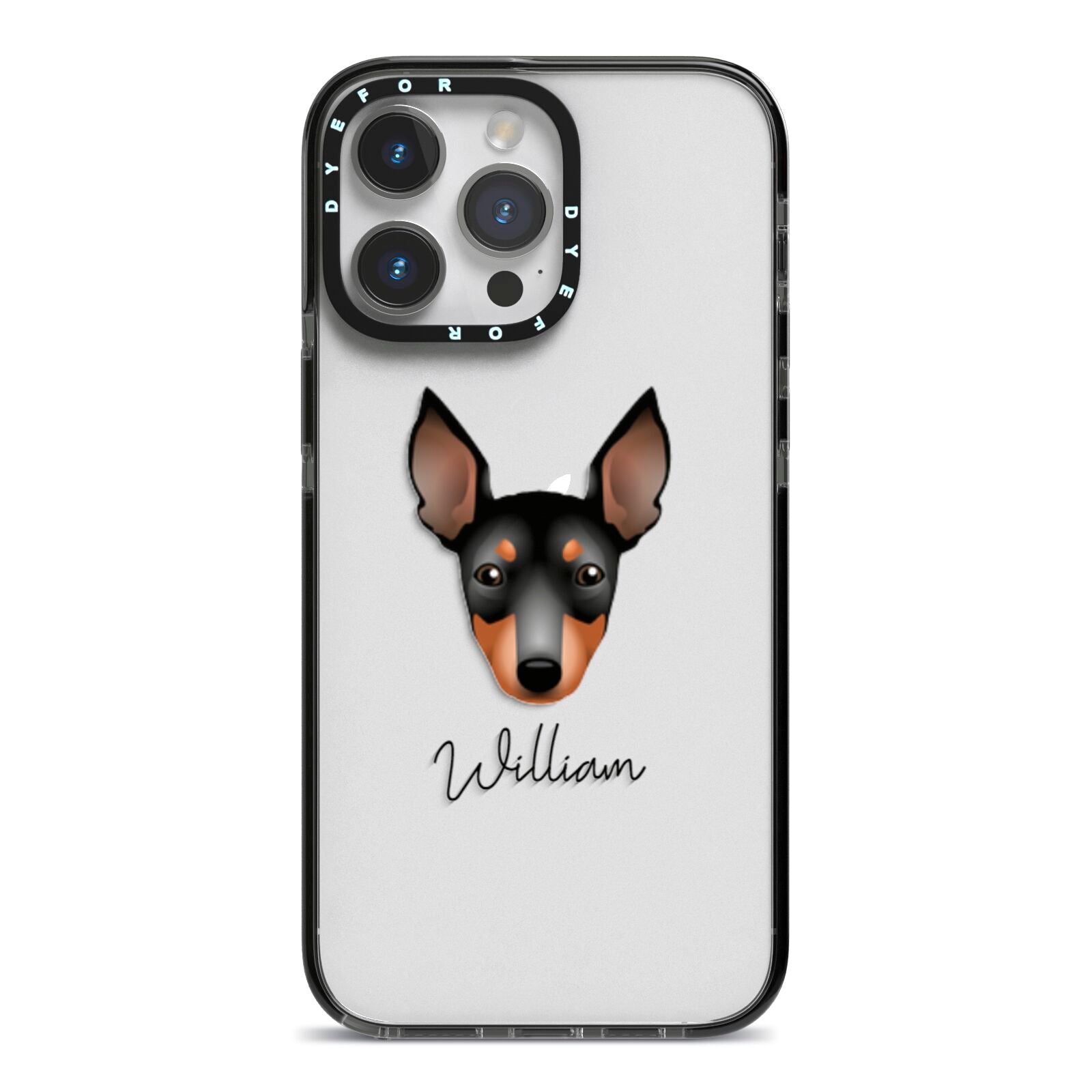 English Toy Terrier Personalised iPhone 14 Pro Max Black Impact Case on Silver phone