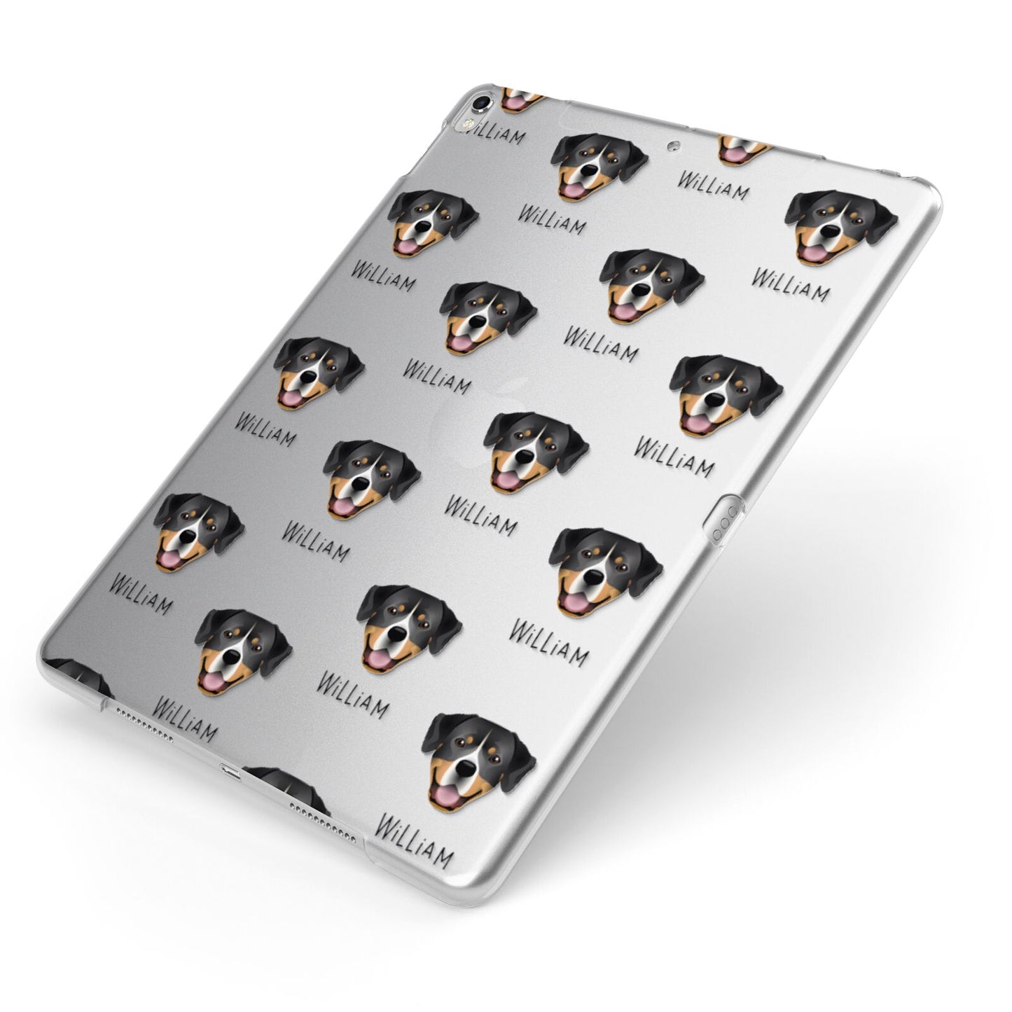 Entlebucher Mountain Dog Icon with Name Apple iPad Case on Silver iPad Side View