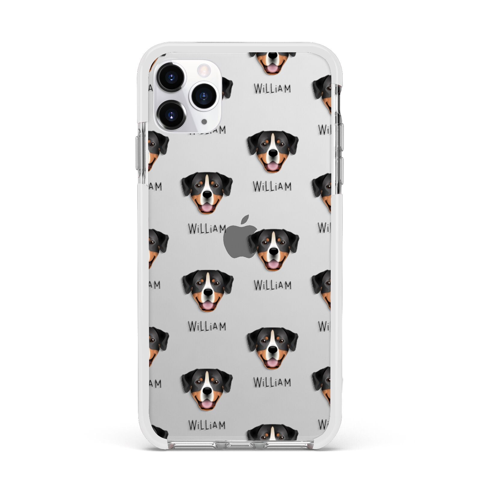 Entlebucher Mountain Dog Icon with Name Apple iPhone 11 Pro Max in Silver with White Impact Case