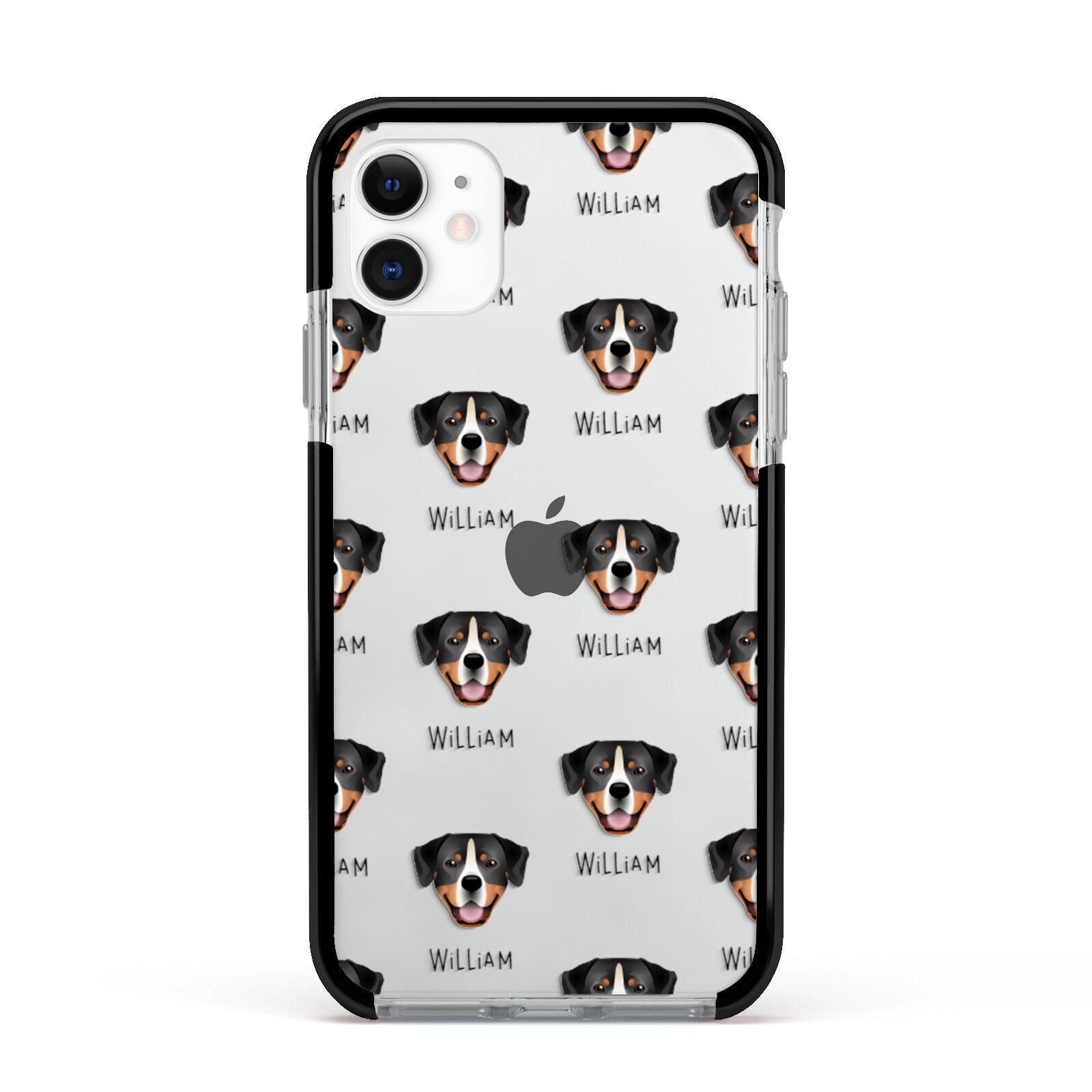 Entlebucher Mountain Dog Icon with Name Apple iPhone 11 in White with Black Impact Case