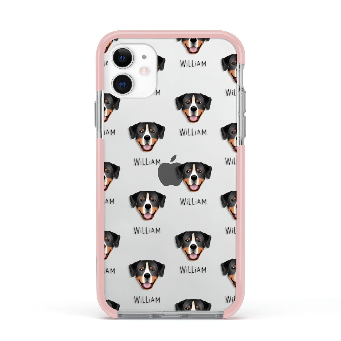 Entlebucher Mountain Dog Icon with Name Apple iPhone 11 in White with Pink Impact Case