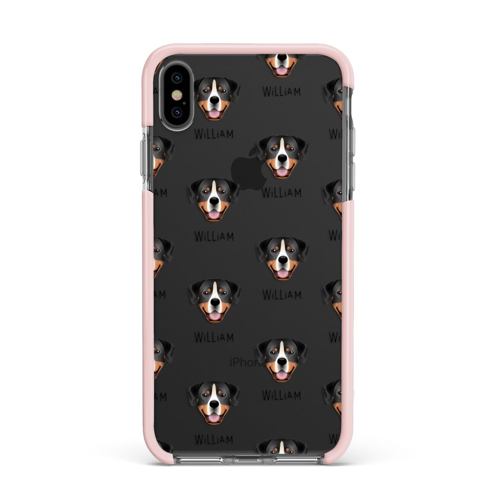Entlebucher Mountain Dog Icon with Name Apple iPhone Xs Max Impact Case Pink Edge on Black Phone